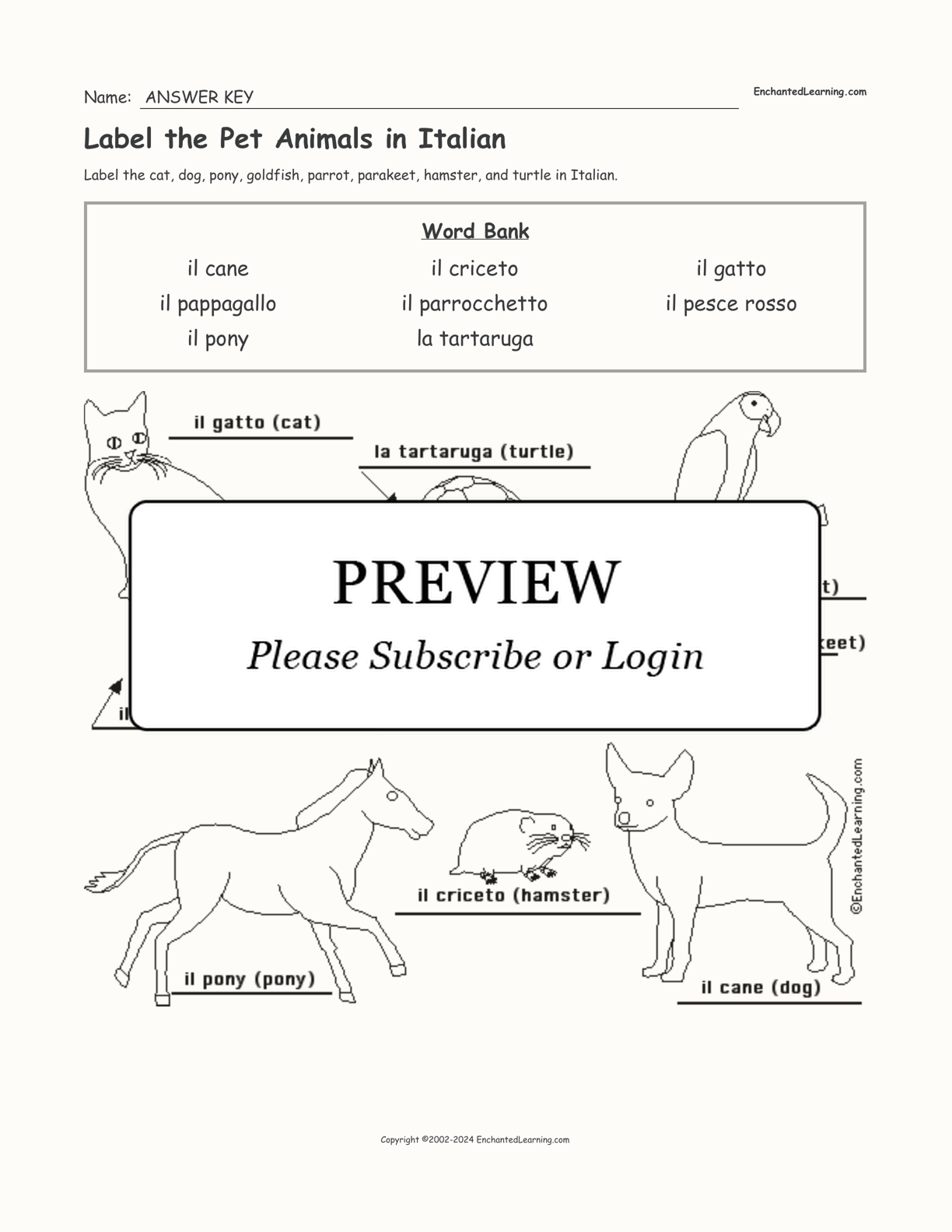 Label the Pet Animals in Italian interactive worksheet page 2