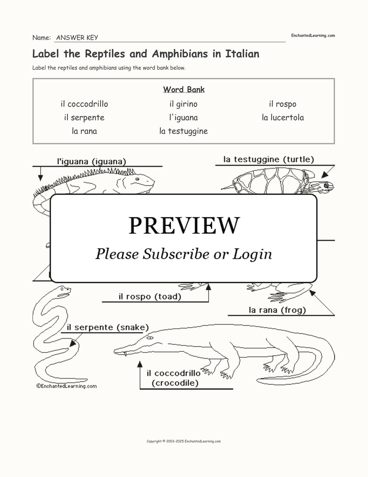 Label the Reptiles and Amphibians in Italian interactive worksheet page 2