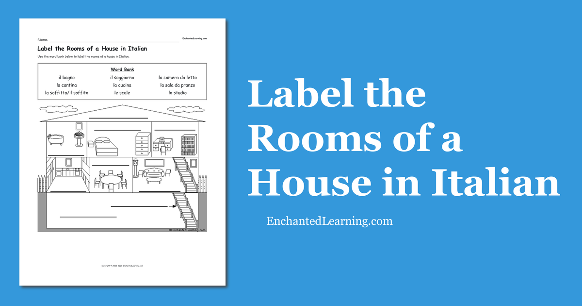 Label the Rooms of a House in Italian Enchanted Learning