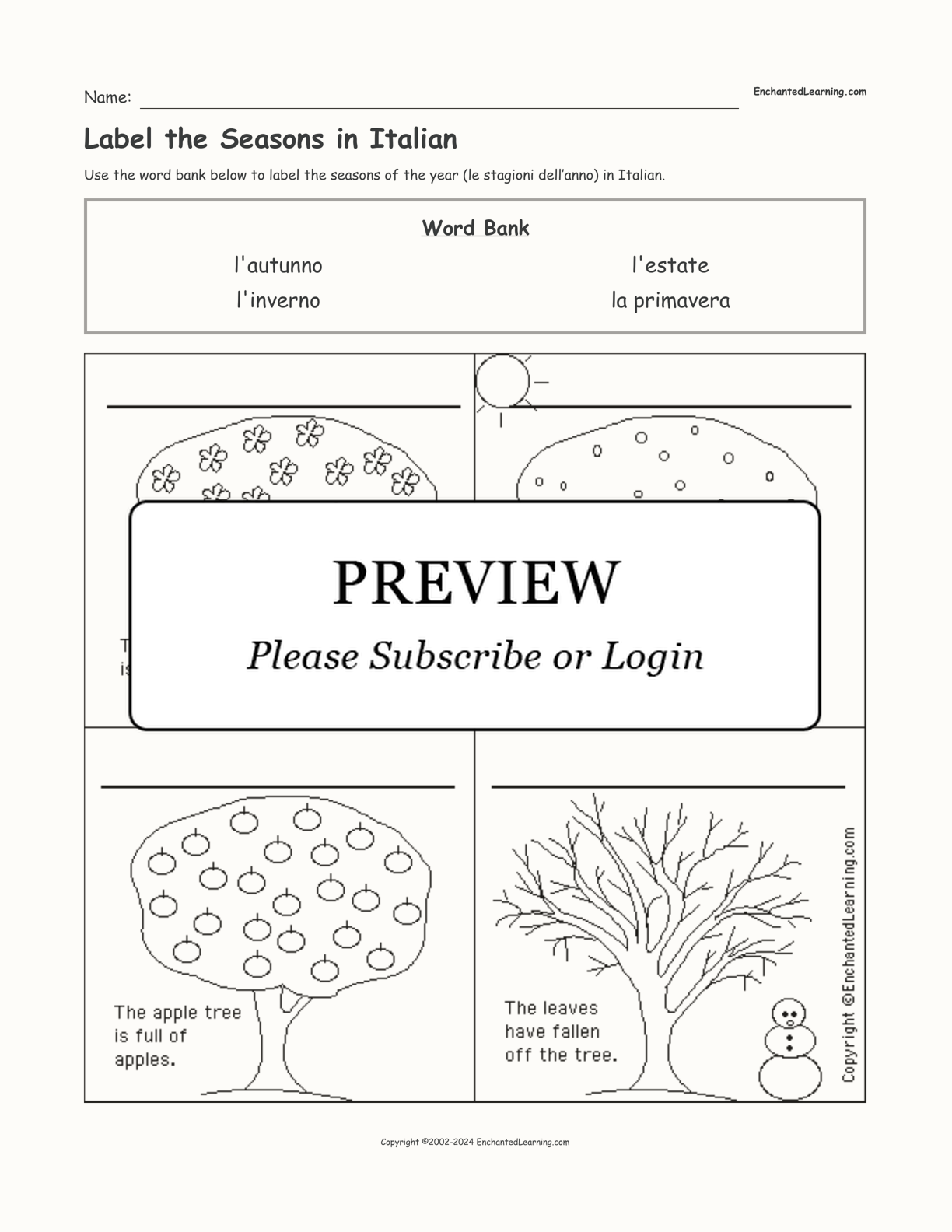 Label the Seasons in Italian interactive worksheet page 1