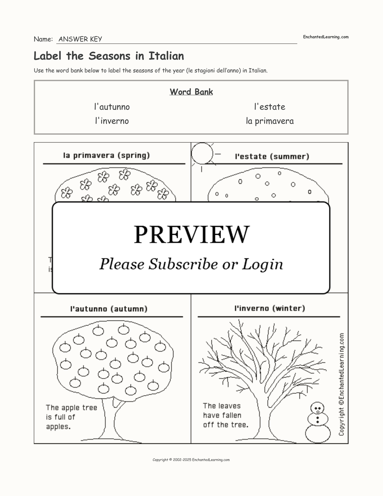 Label The Seasons In Italian Enchanted Learning