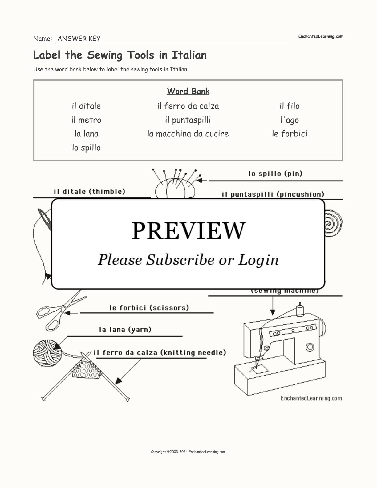 Label the Sewing Tools in Italian interactive worksheet page 2