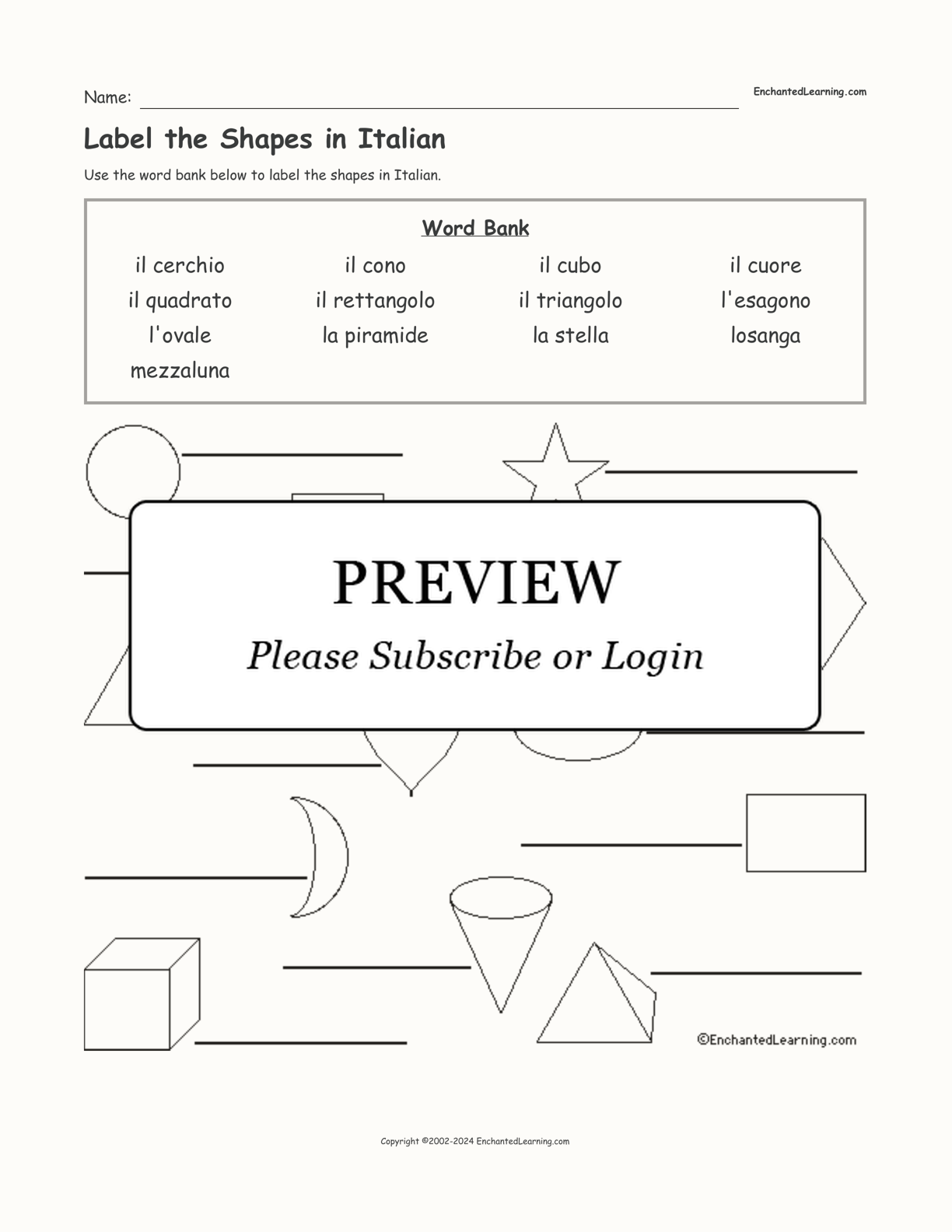 Label the Shapes in Italian interactive worksheet page 1
