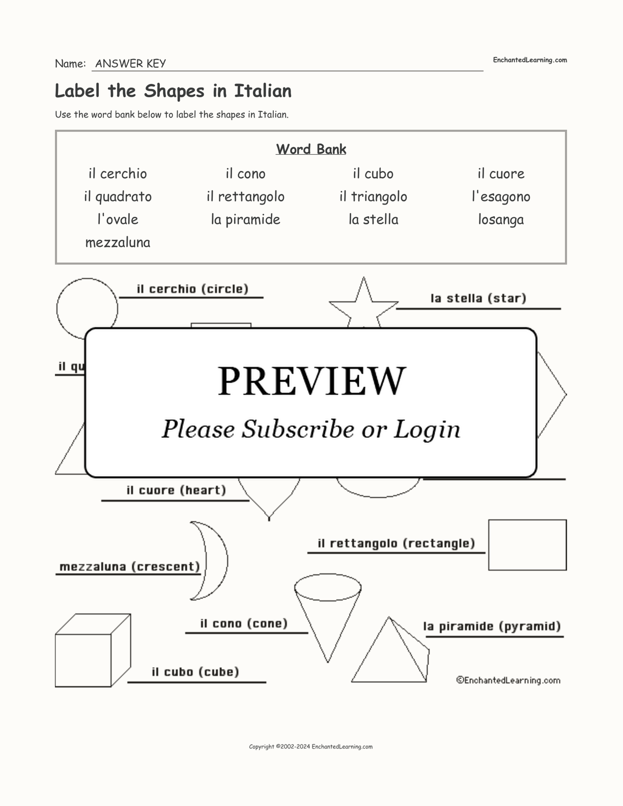 Label the Shapes in Italian interactive worksheet page 2