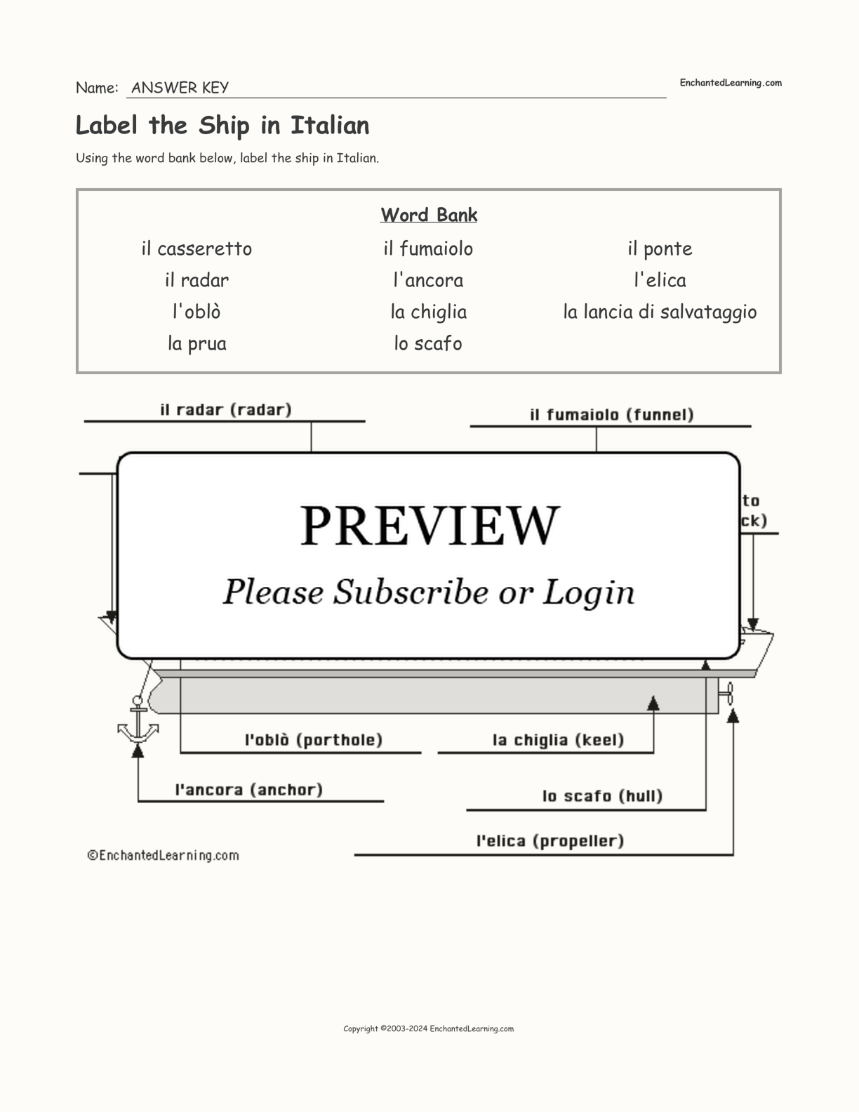 Label the Ship in Italian interactive worksheet page 2