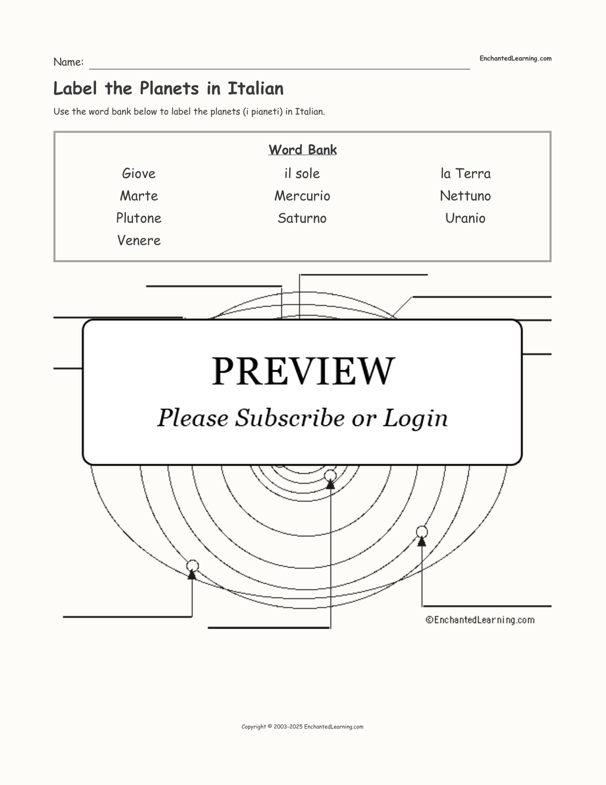 Label the Planets in Italian interactive worksheet page 1