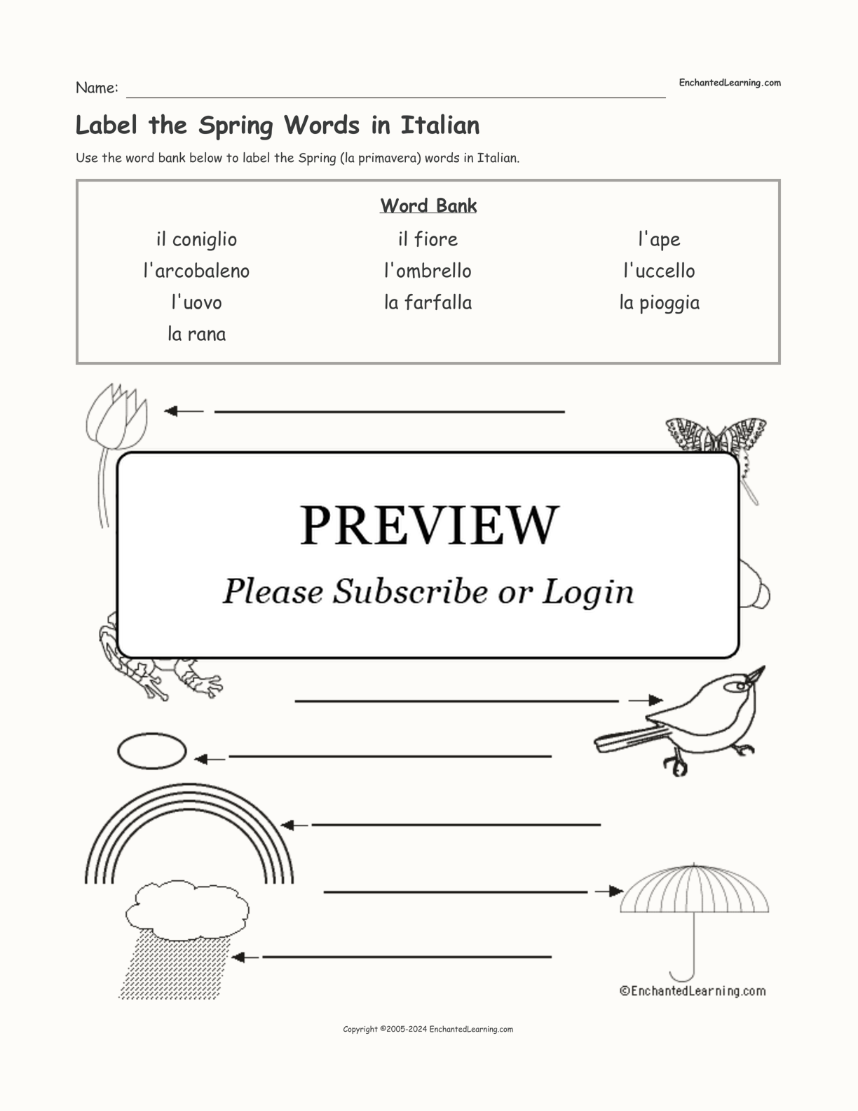 Label the Spring Words in Italian interactive worksheet page 1