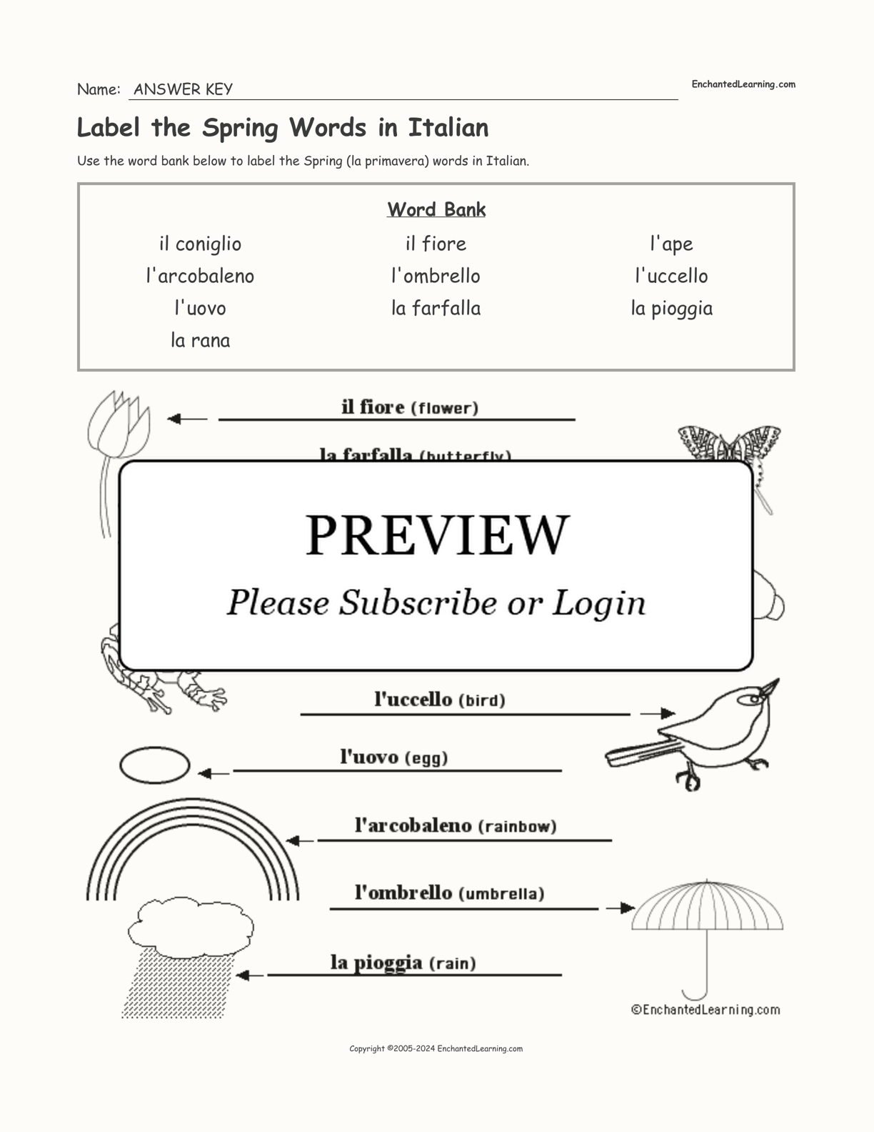 Label the Spring Words in Italian interactive worksheet page 2