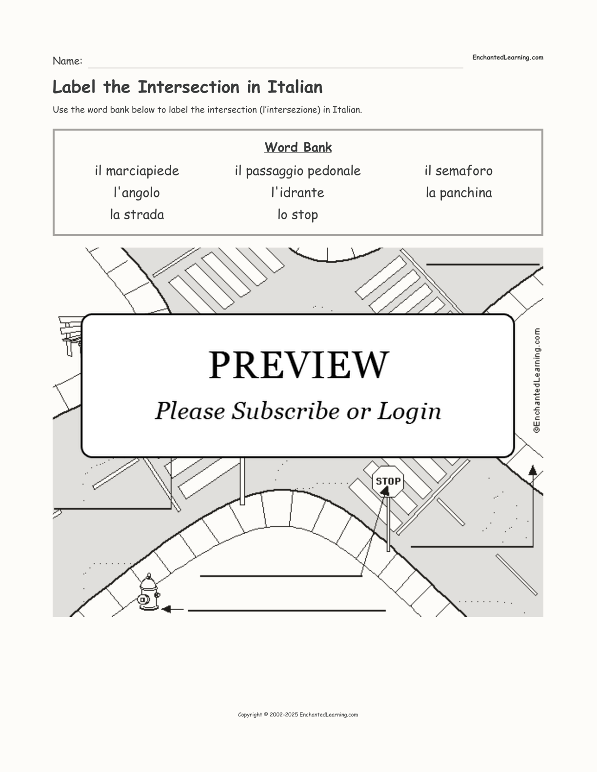 Label the Intersection in Italian interactive worksheet page 1