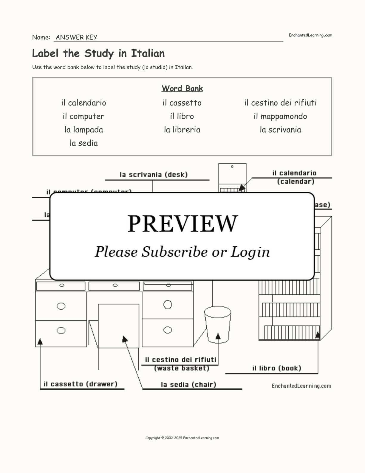 Label the Study in Italian interactive worksheet page 2