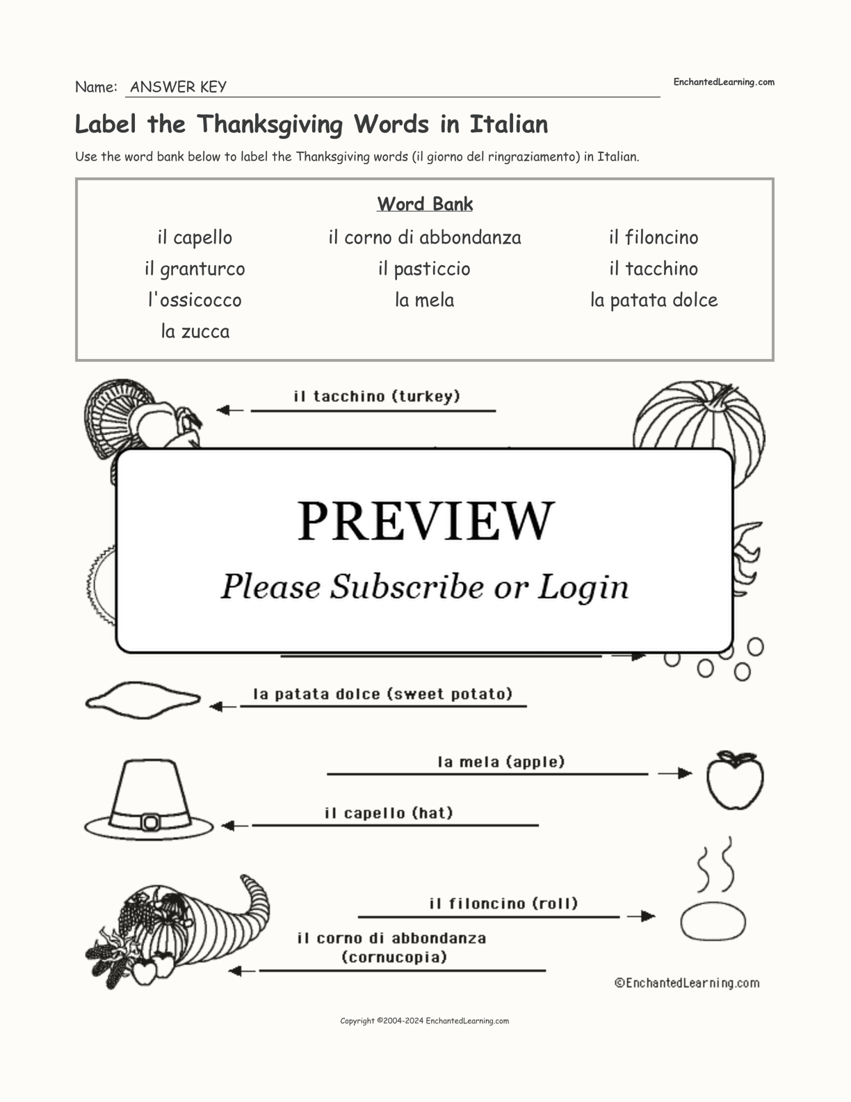 Label the Thanksgiving Words in Italian interactive worksheet page 2