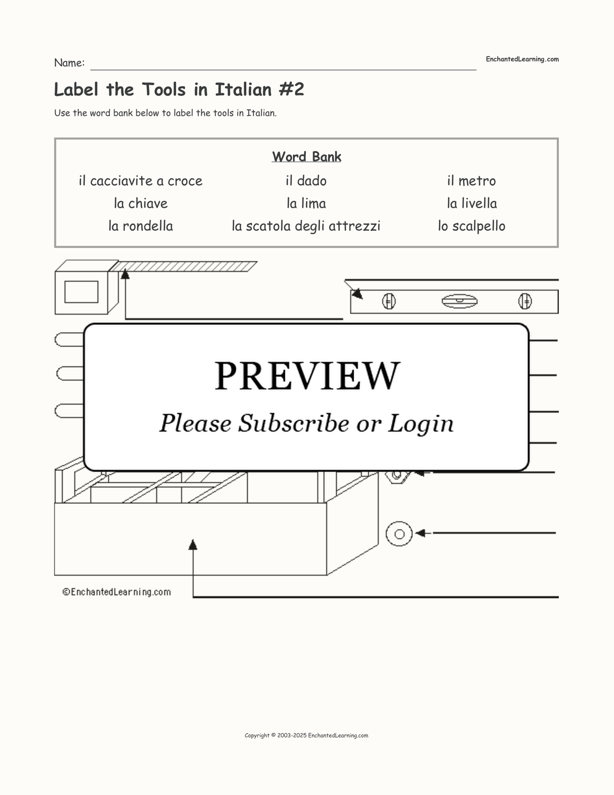 Label the Tools in Italian #2 interactive worksheet page 1