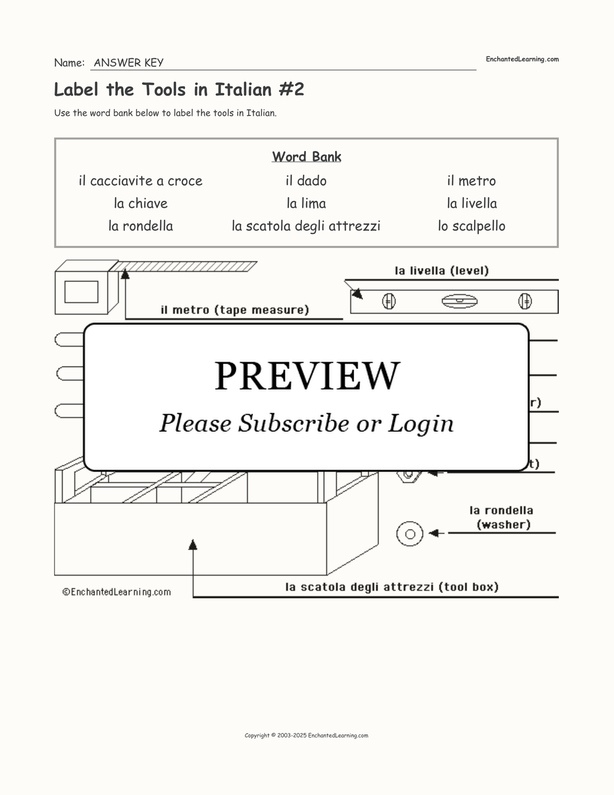 Label the Tools in Italian #2 interactive worksheet page 2