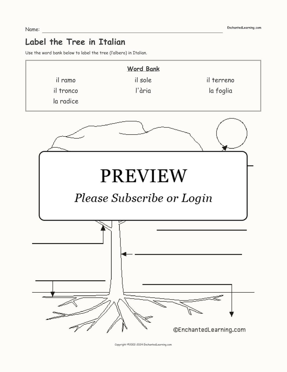 Label the Tree in Italian interactive worksheet page 1