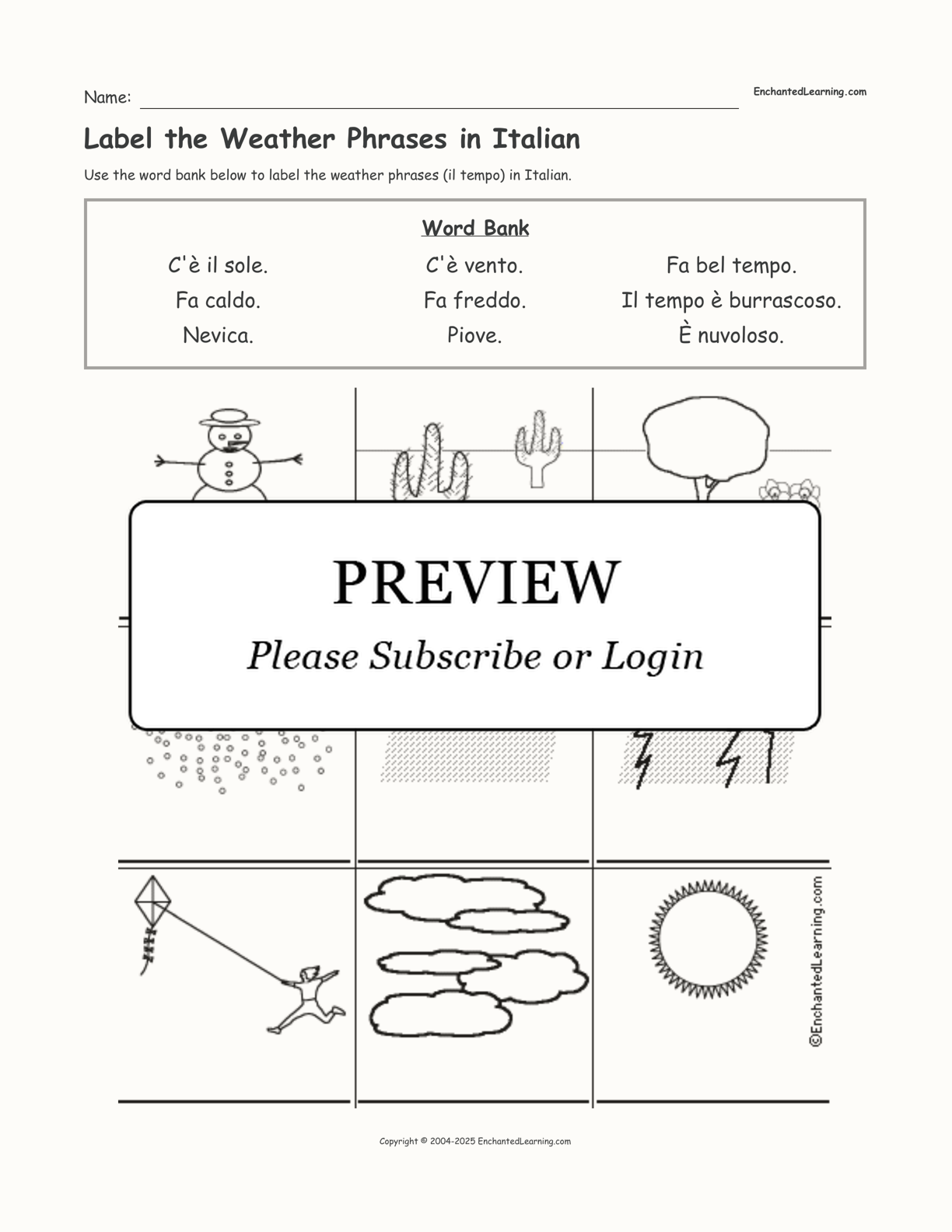 Label the Weather Phrases in Italian interactive worksheet page 1