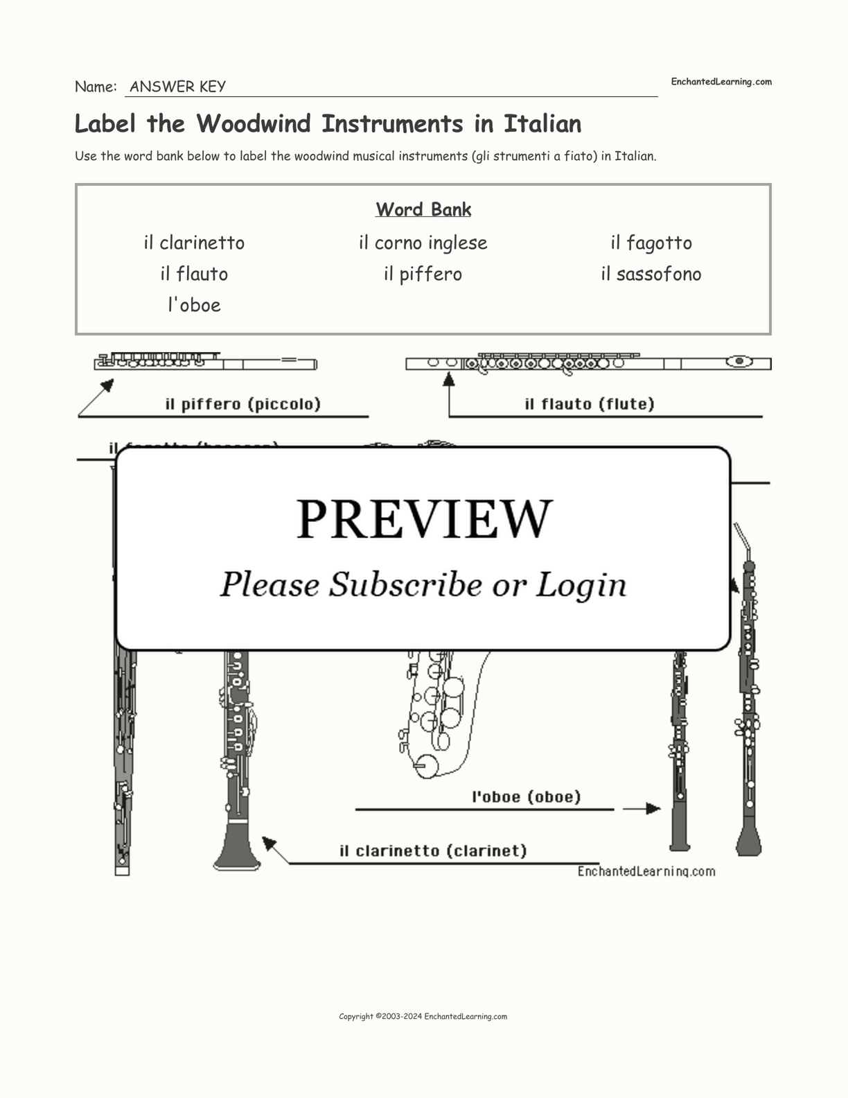 Label the Woodwind Instruments in Italian interactive worksheet page 2