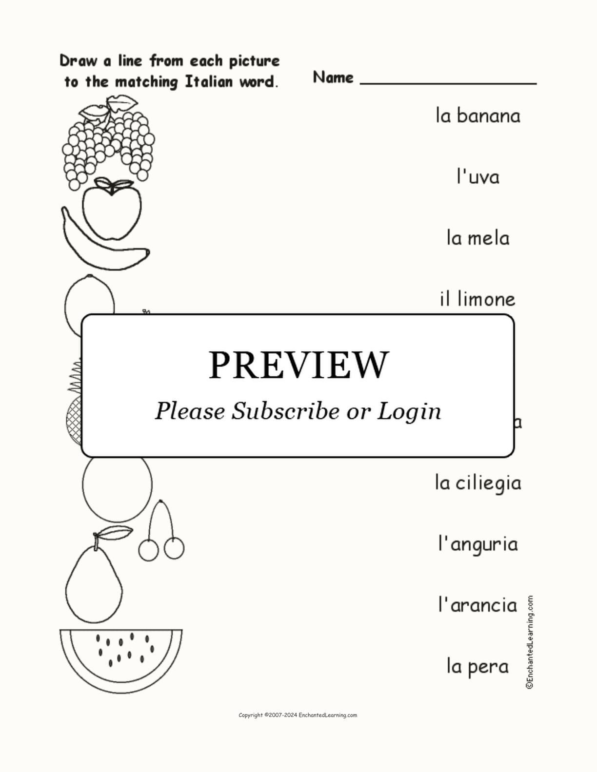 Match the Italian Fruit Words to the Pictures interactive worksheet page 1
