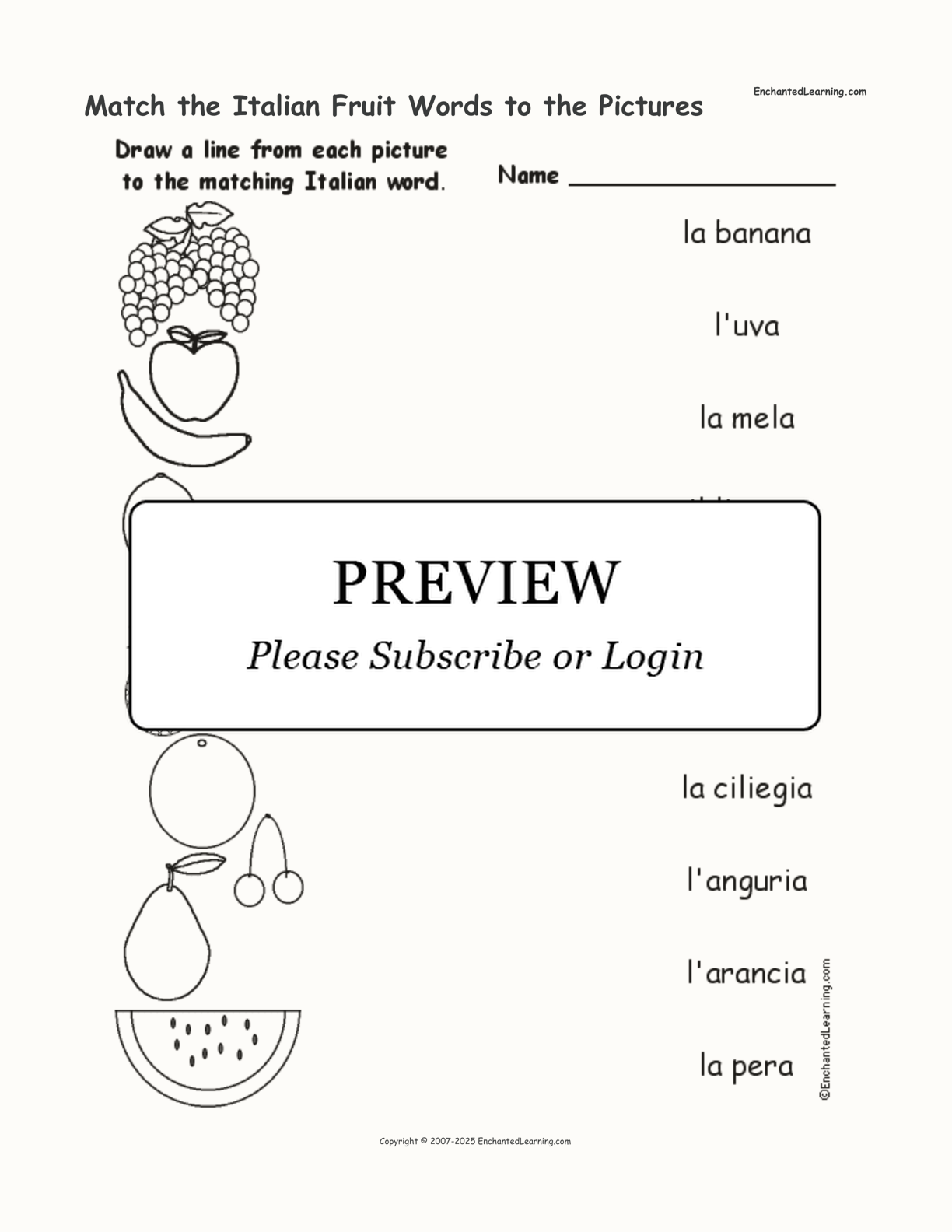 Match the Italian Fruit Words to the Pictures interactive worksheet page 1