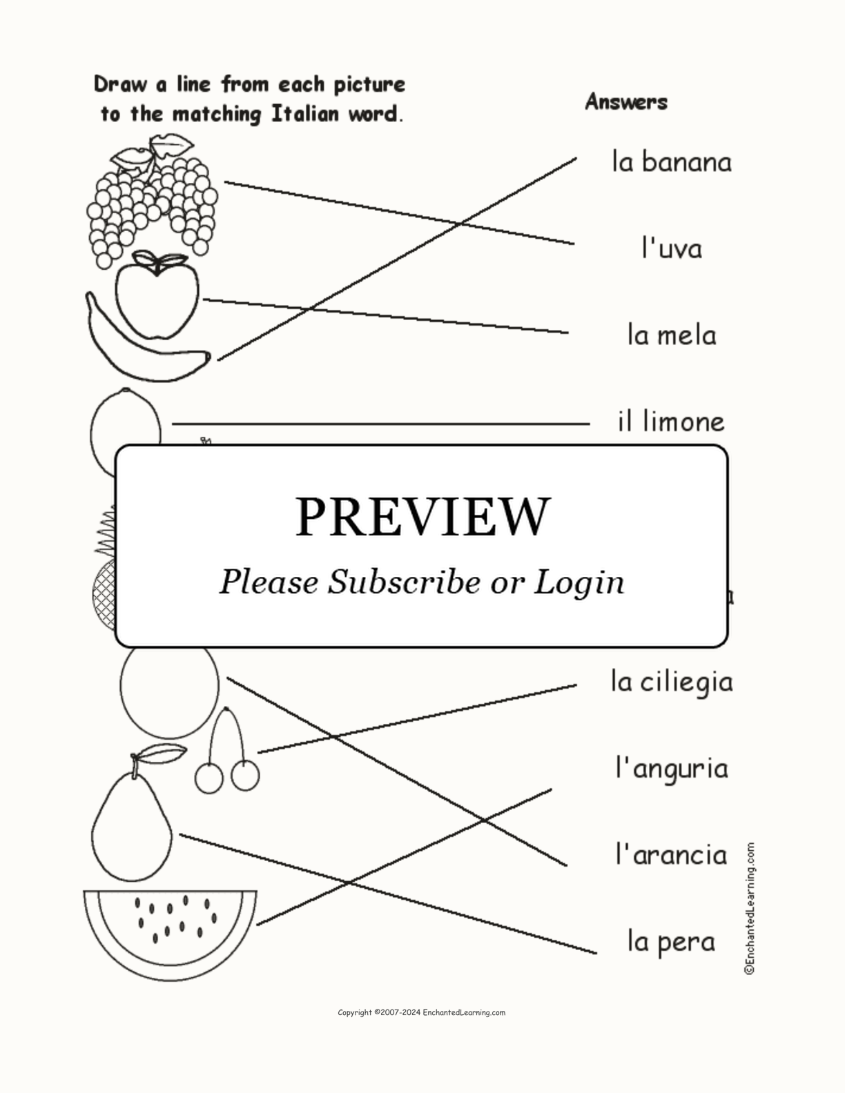 Match the Italian Fruit Words to the Pictures interactive worksheet page 2