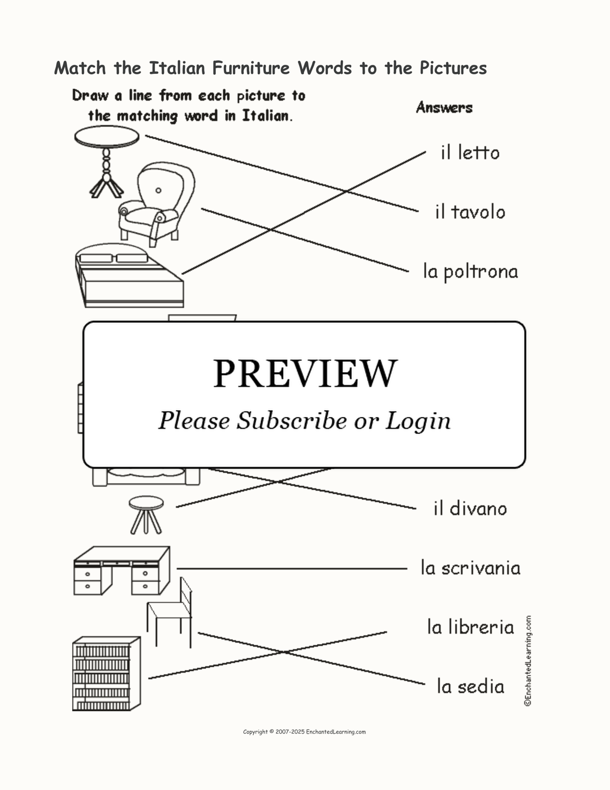 Match the Italian Furniture Words to the Pictures interactive worksheet page 2