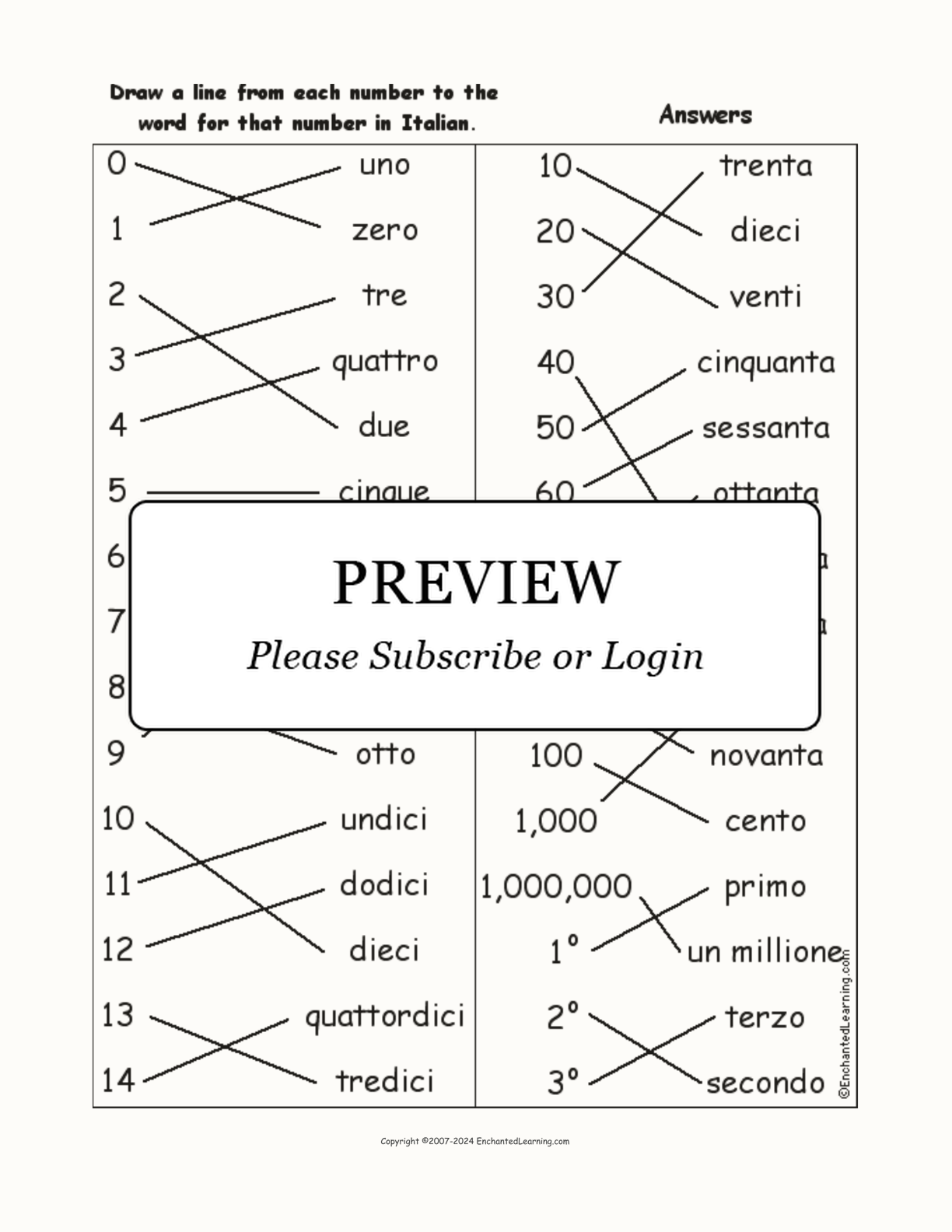 Match the Numbers to the Italian Words interactive worksheet page 2