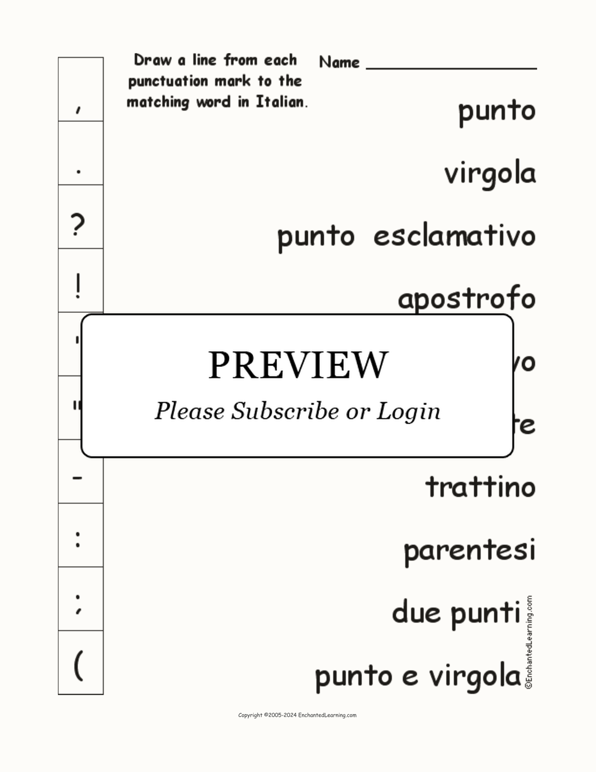 Match the Punctuation Marks to the Italian Words interactive worksheet page 1