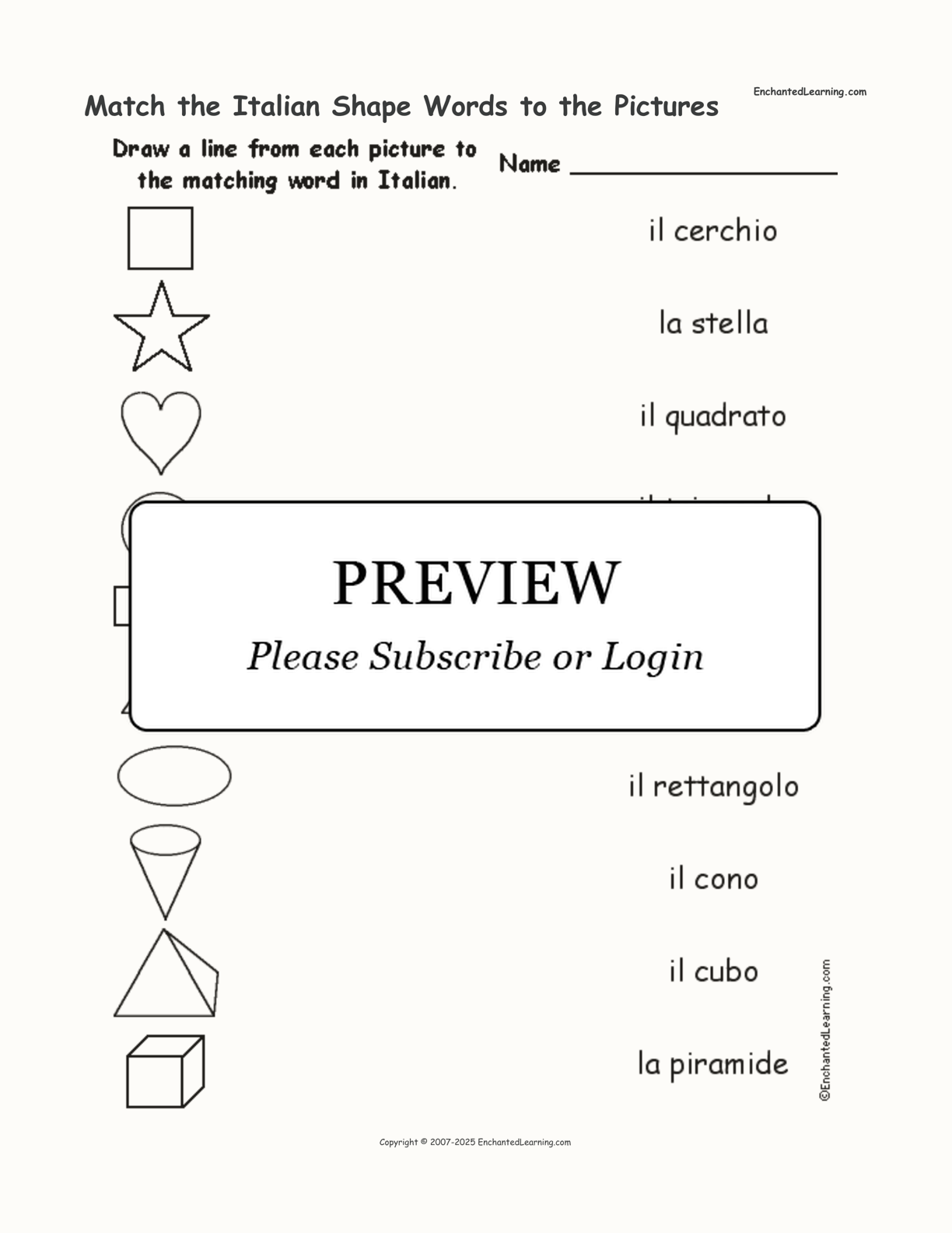 Match the Italian Shape Words to the Pictures interactive worksheet page 1