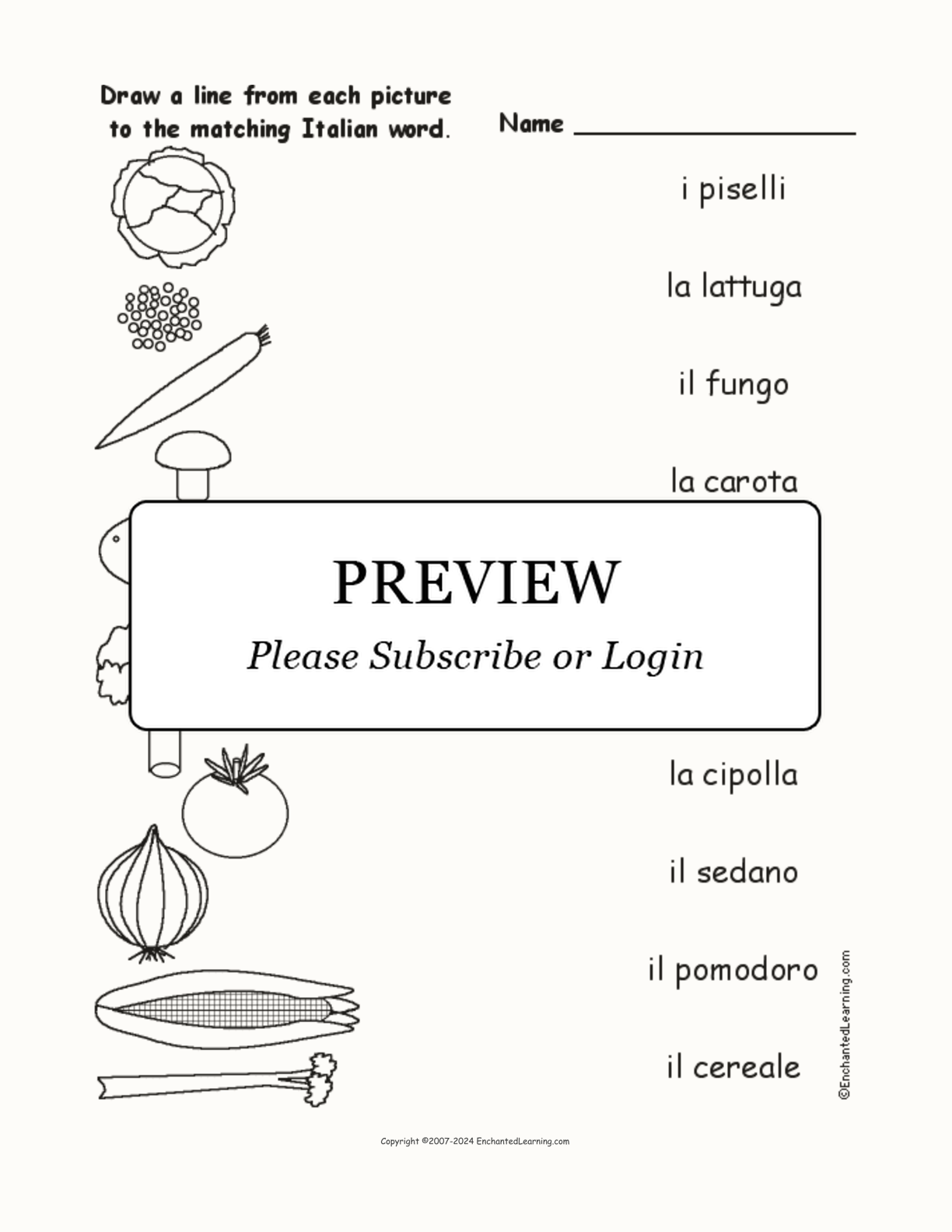 Match the Italian Vegetable Words to the Pictures interactive worksheet page 1