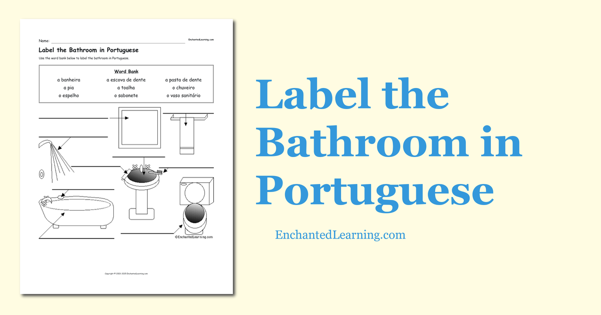 Label the Bathroom in Portuguese Enchanted Learning