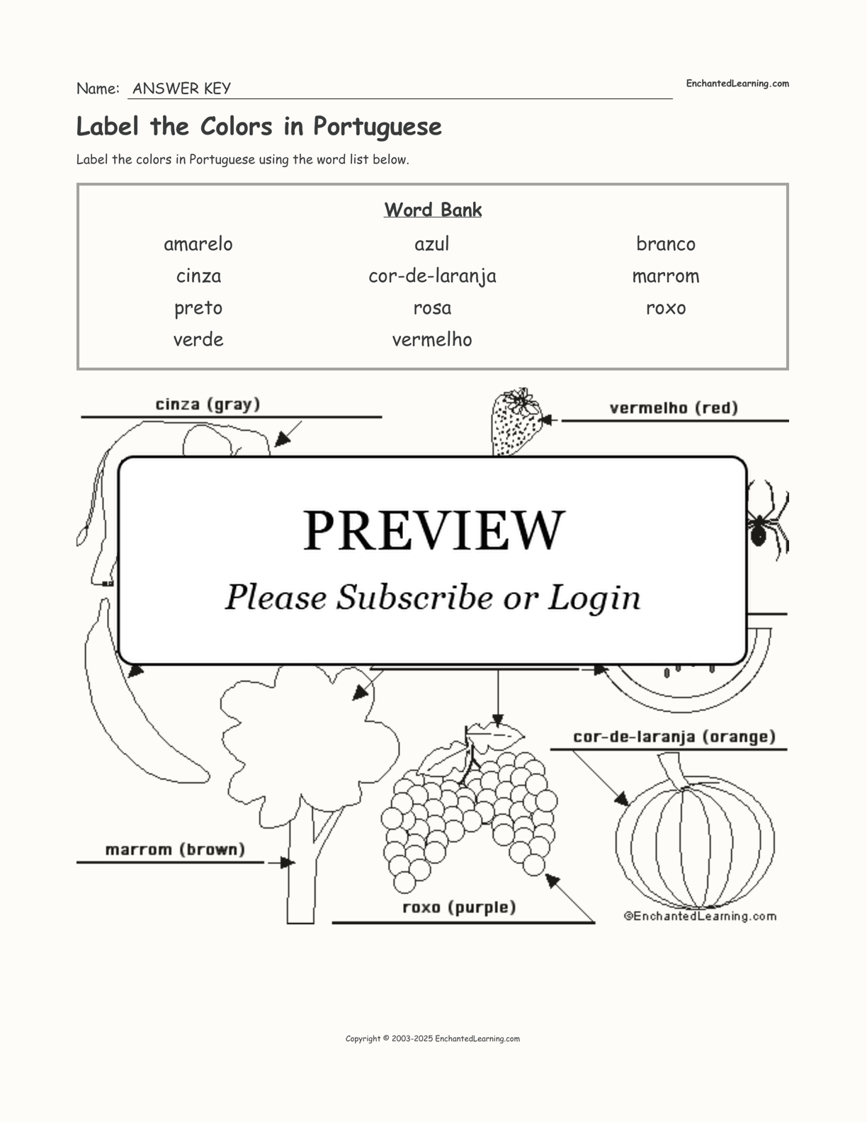 Label the Colors in Portuguese interactive worksheet page 2