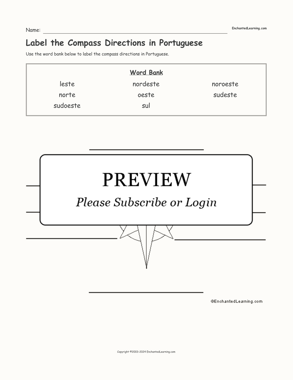Label the Compass Directions in Portuguese interactive worksheet page 1