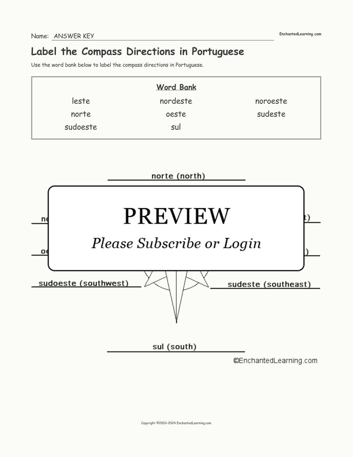 Label the Compass Directions in Portuguese interactive worksheet page 2