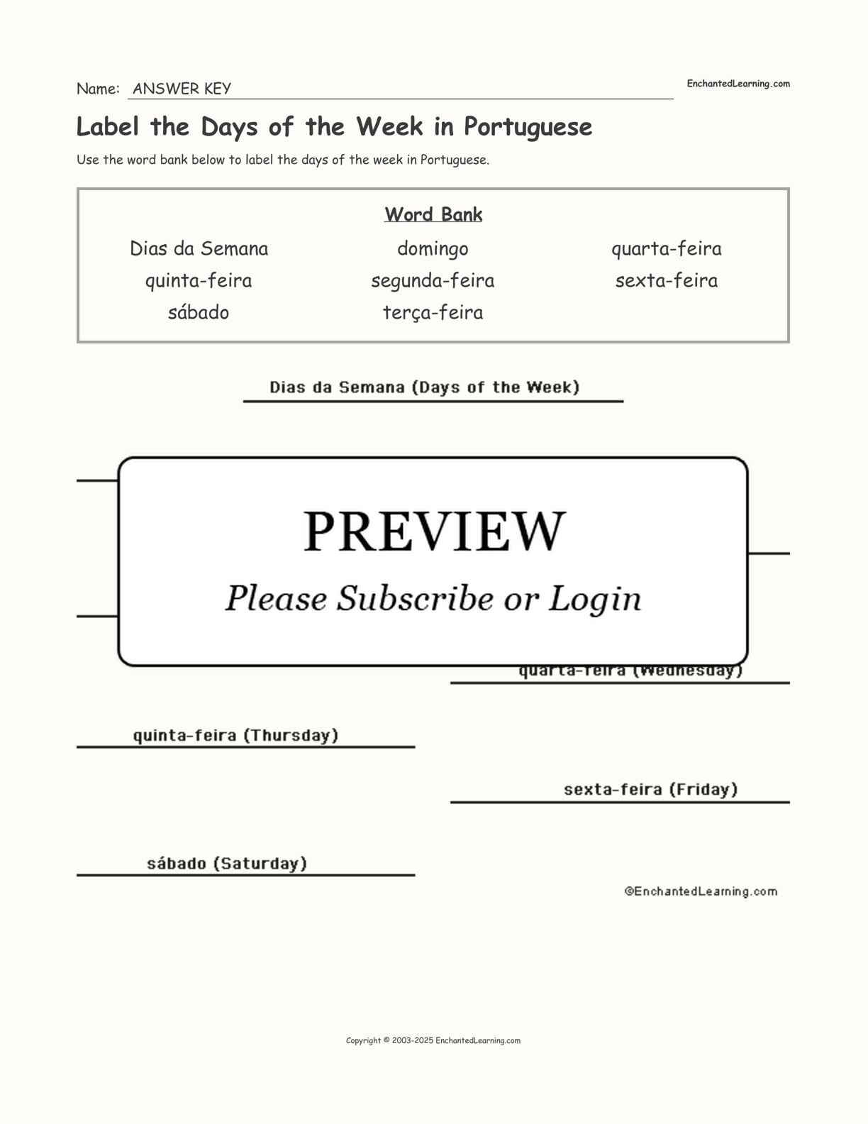 Label the Days of the Week in Portuguese interactive worksheet page 2