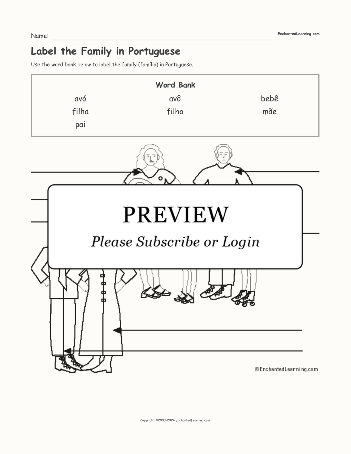 Label the Family in Portuguese interactive worksheet page 1