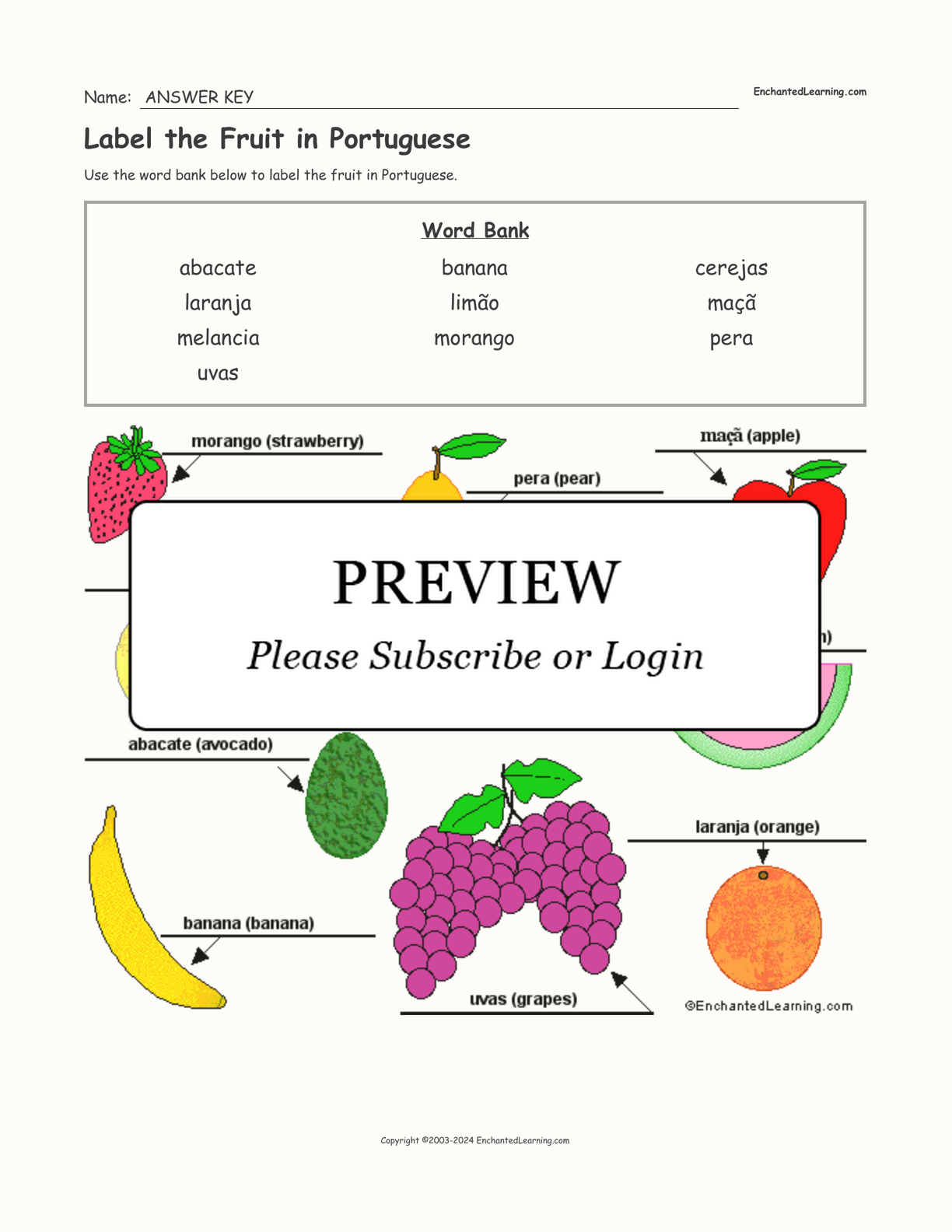 Label the Fruit in Portuguese interactive worksheet page 2