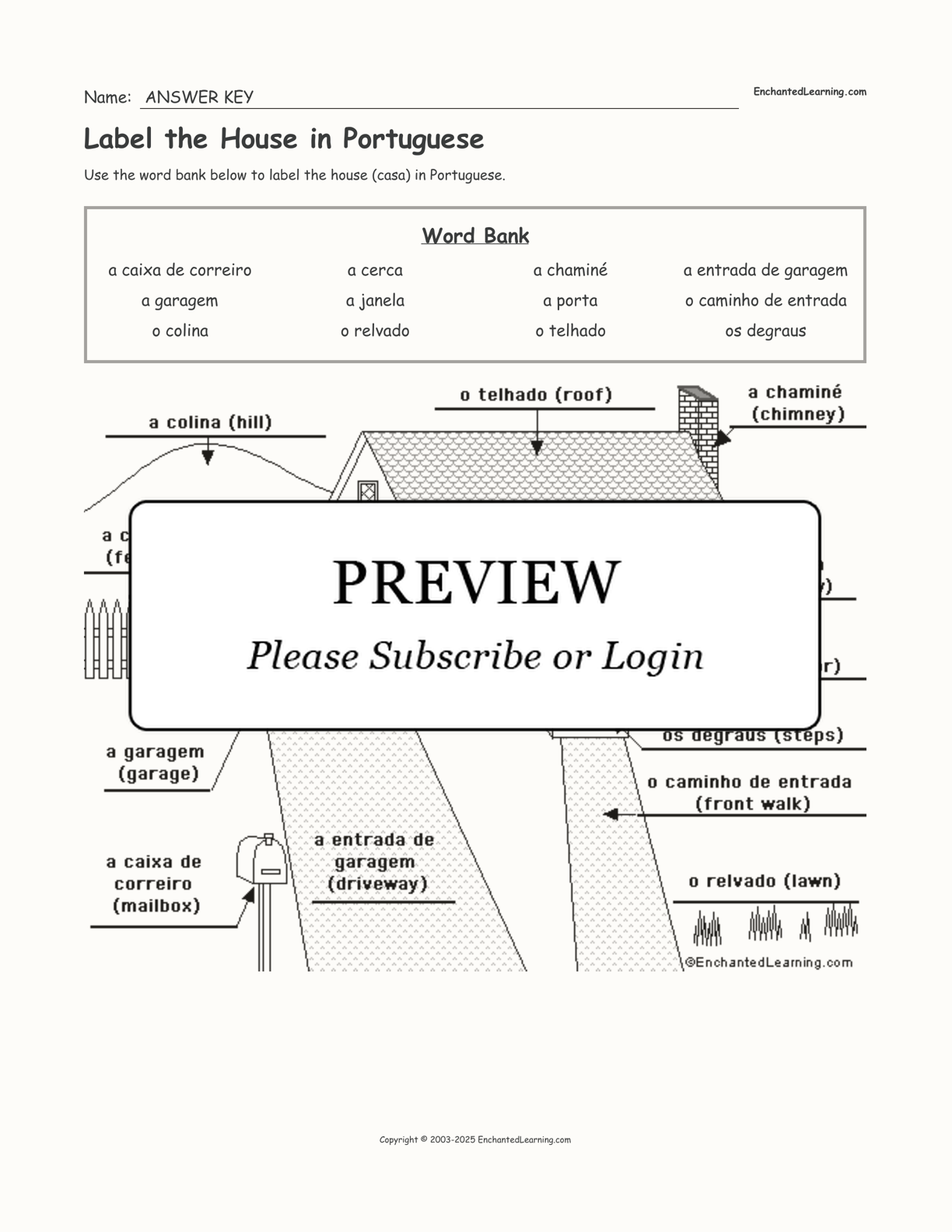 Label the House in Portuguese interactive worksheet page 2