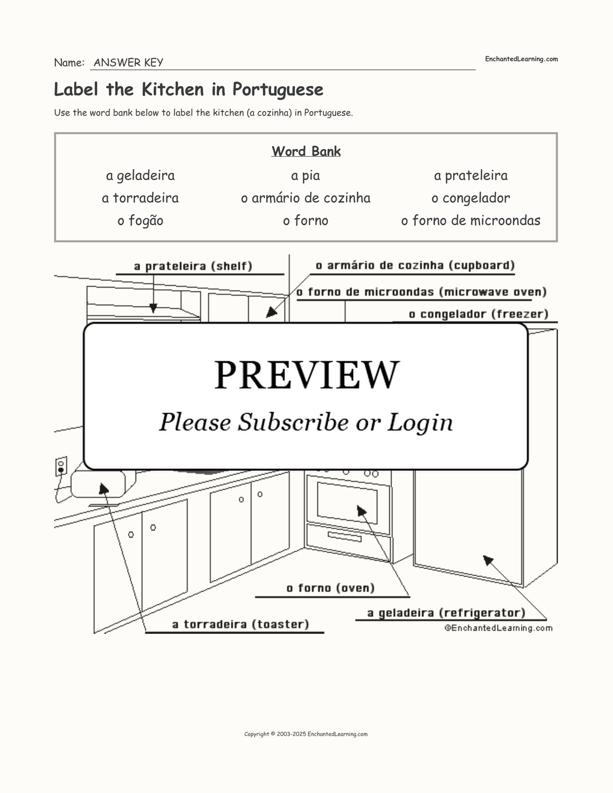 Label the Kitchen in Portuguese interactive worksheet page 2