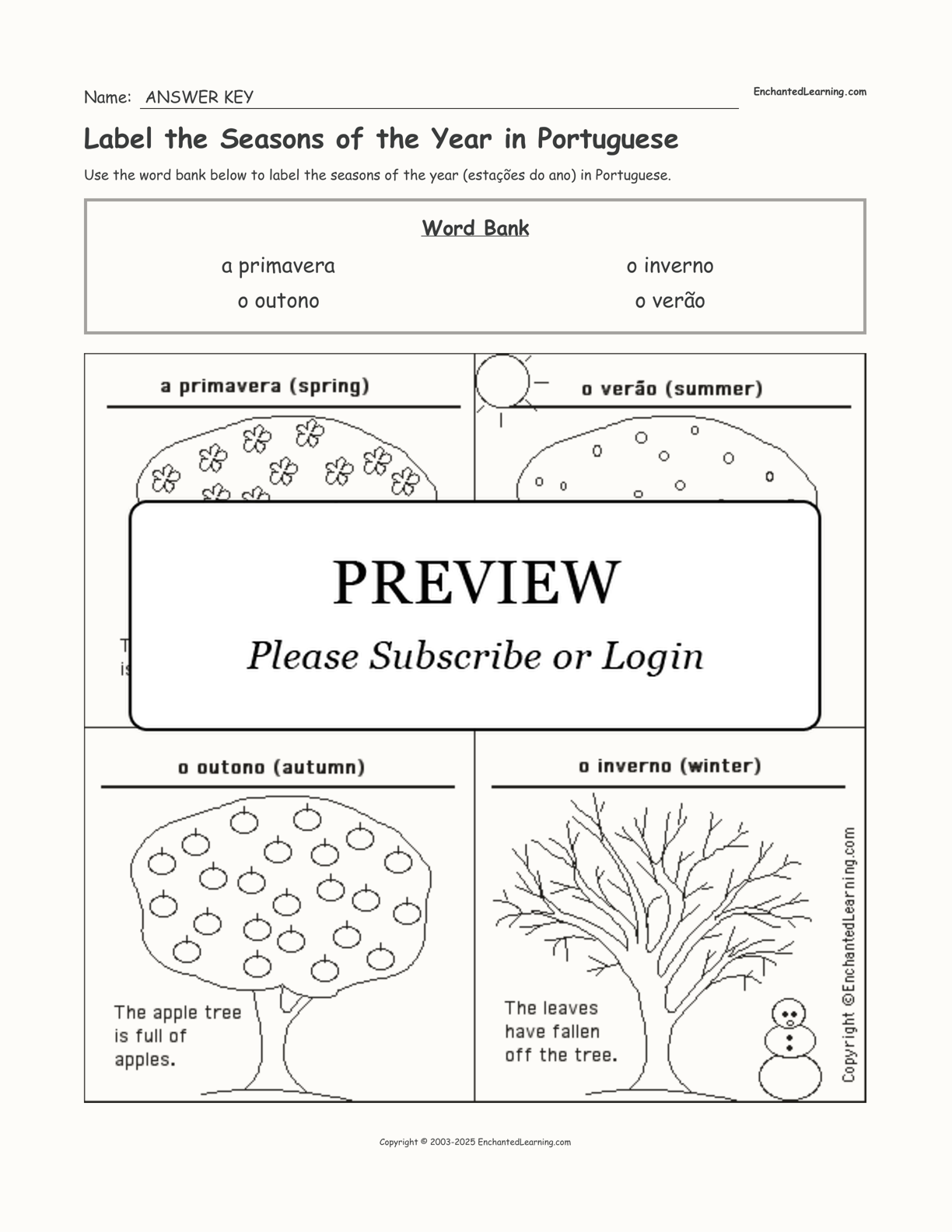 Label the Seasons of the Year in Portuguese interactive worksheet page 2