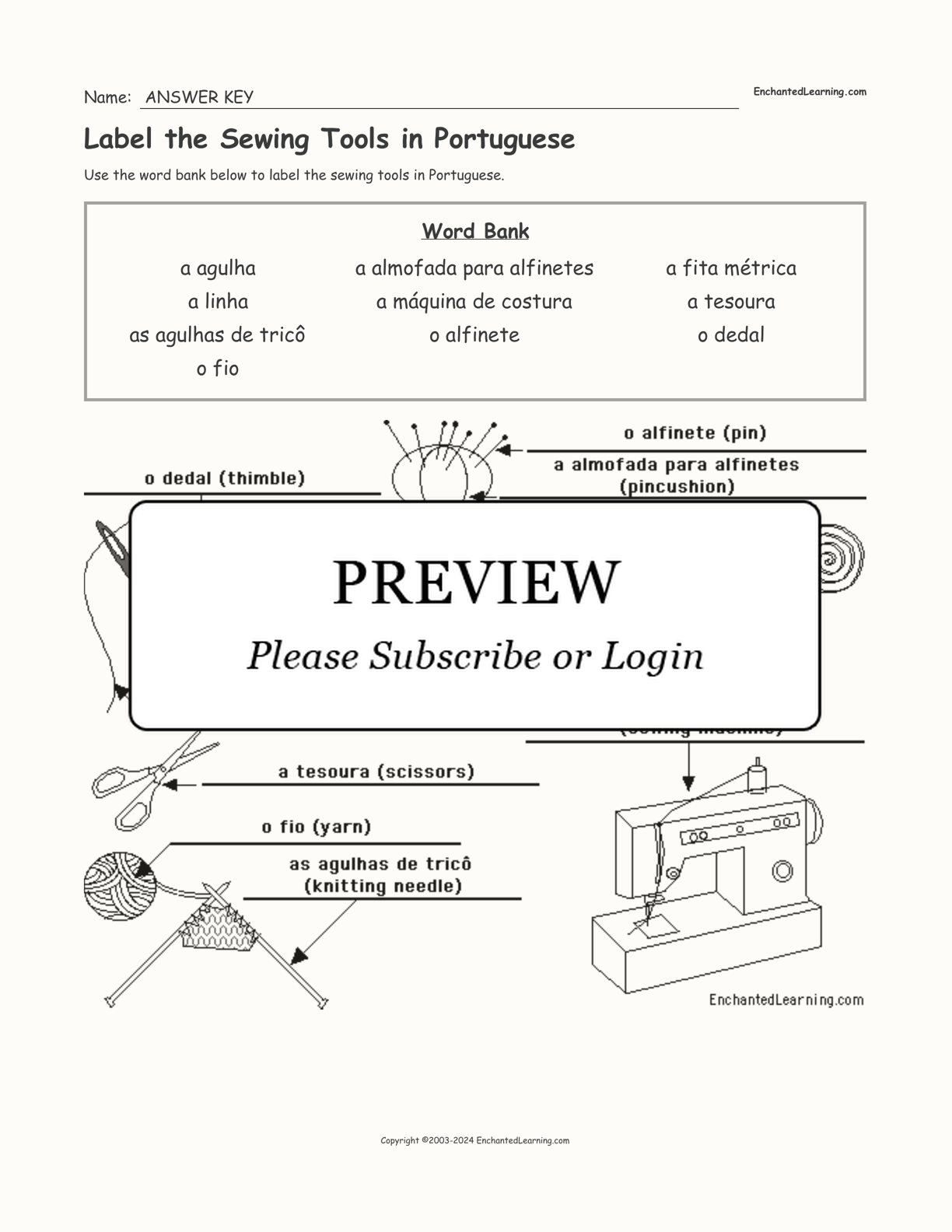 Label the Sewing Tools in Portuguese interactive worksheet page 2