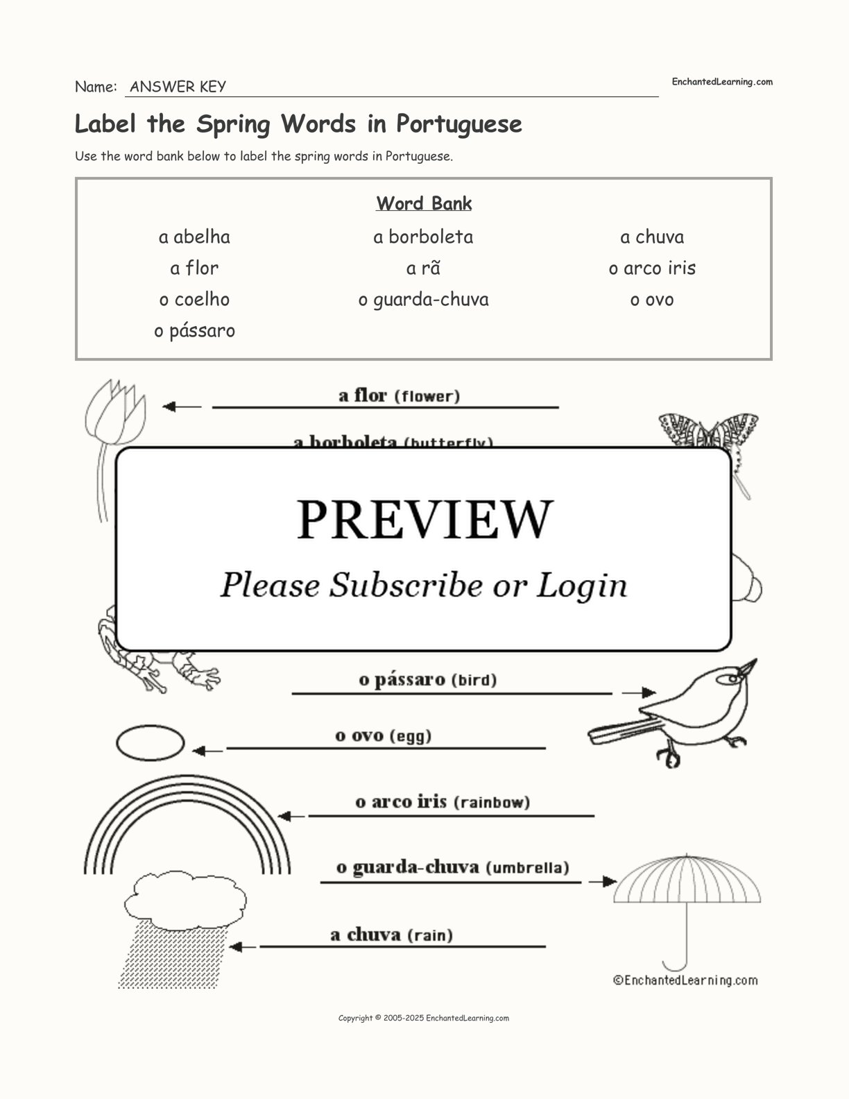 Label the Spring Words in Portuguese interactive worksheet page 2