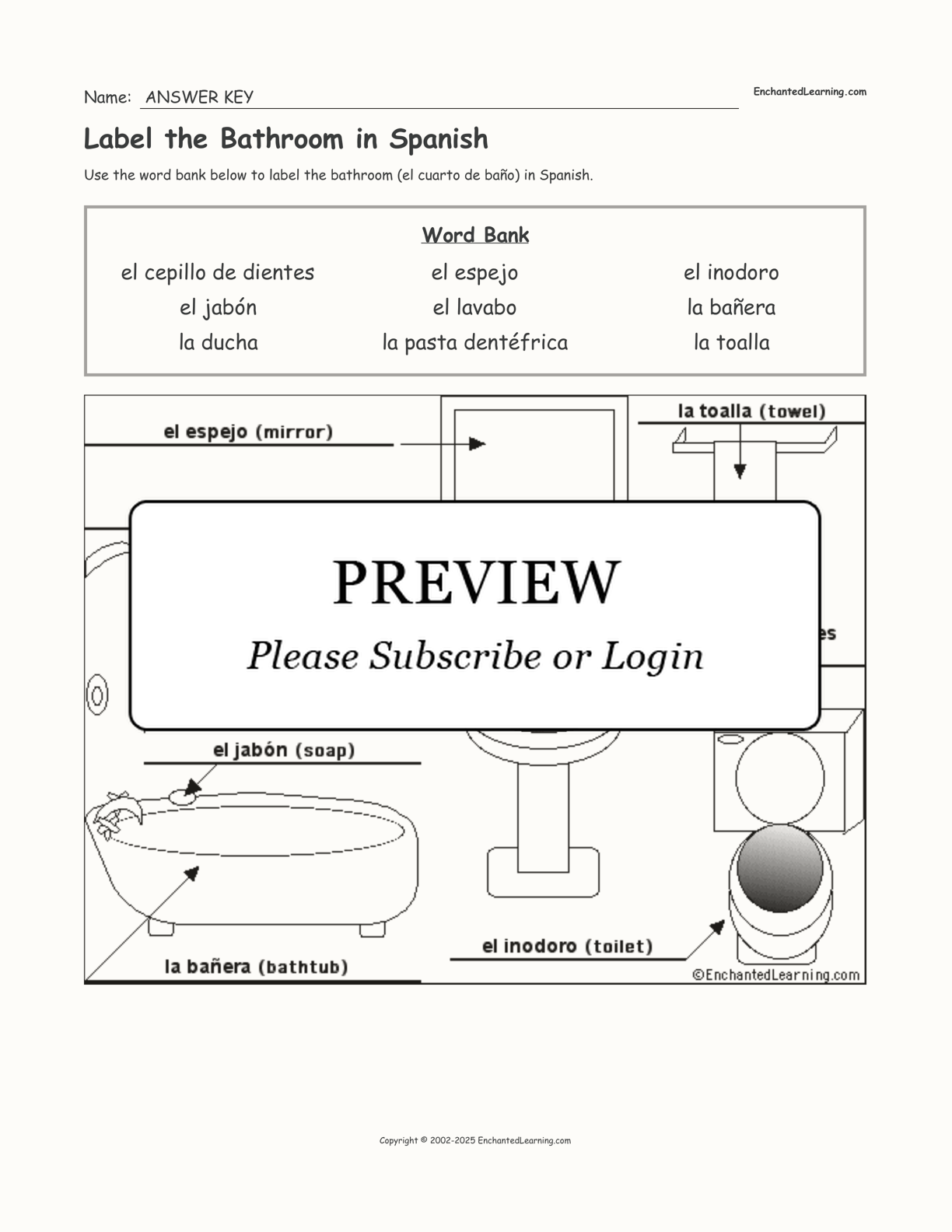 Label the Bathroom in Spanish interactive worksheet page 2