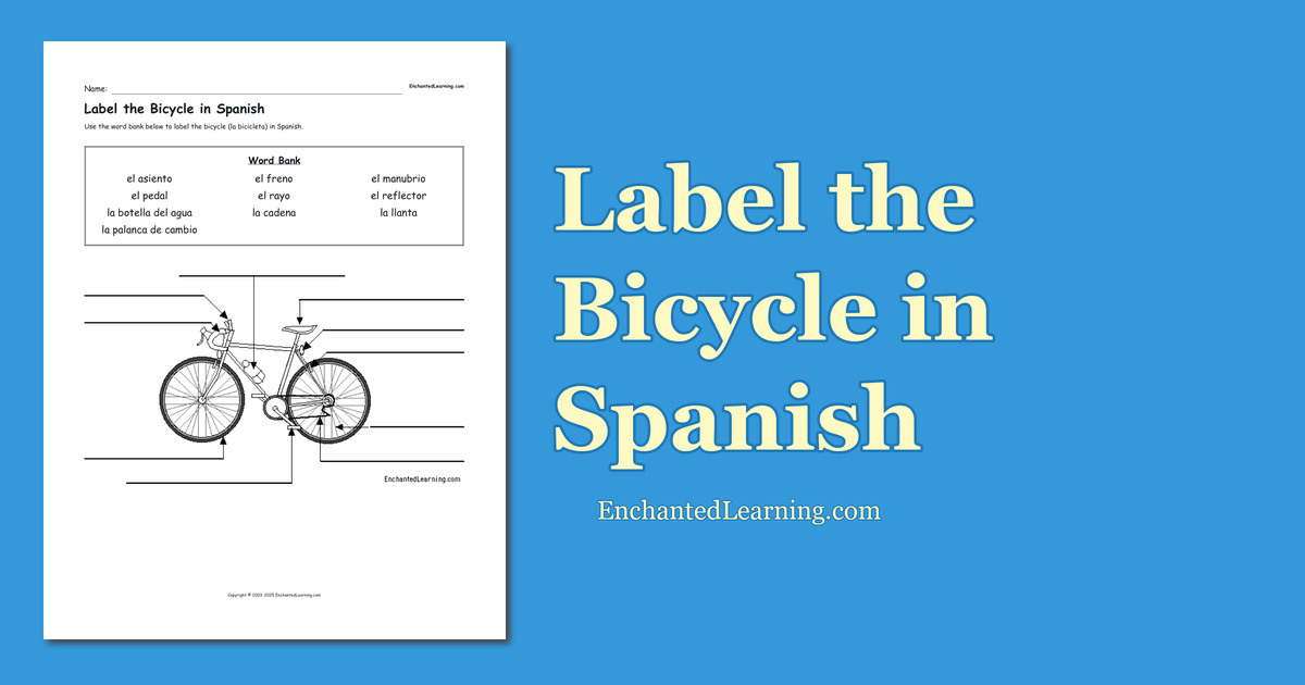 Label the Bicycle in Spanish Enchanted Learning