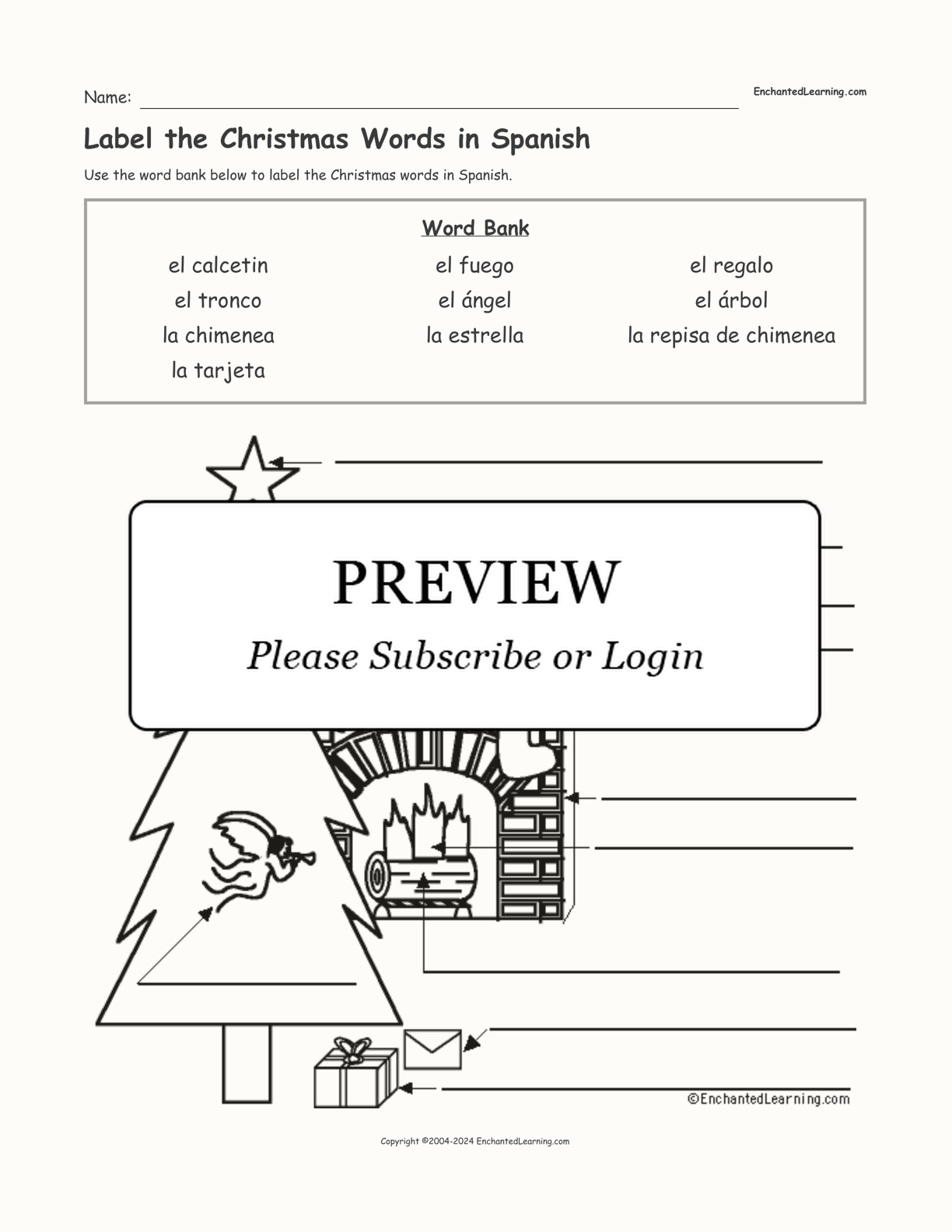Label the Christmas Words in Spanish interactive worksheet page 1