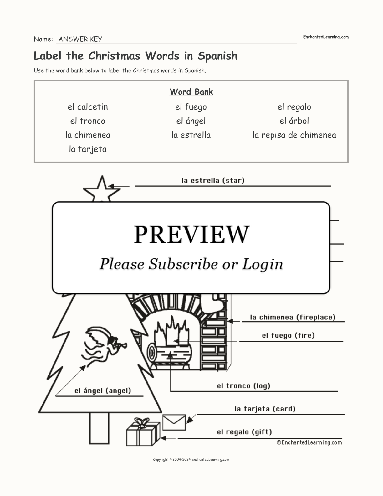 Label the Christmas Words in Spanish interactive worksheet page 2