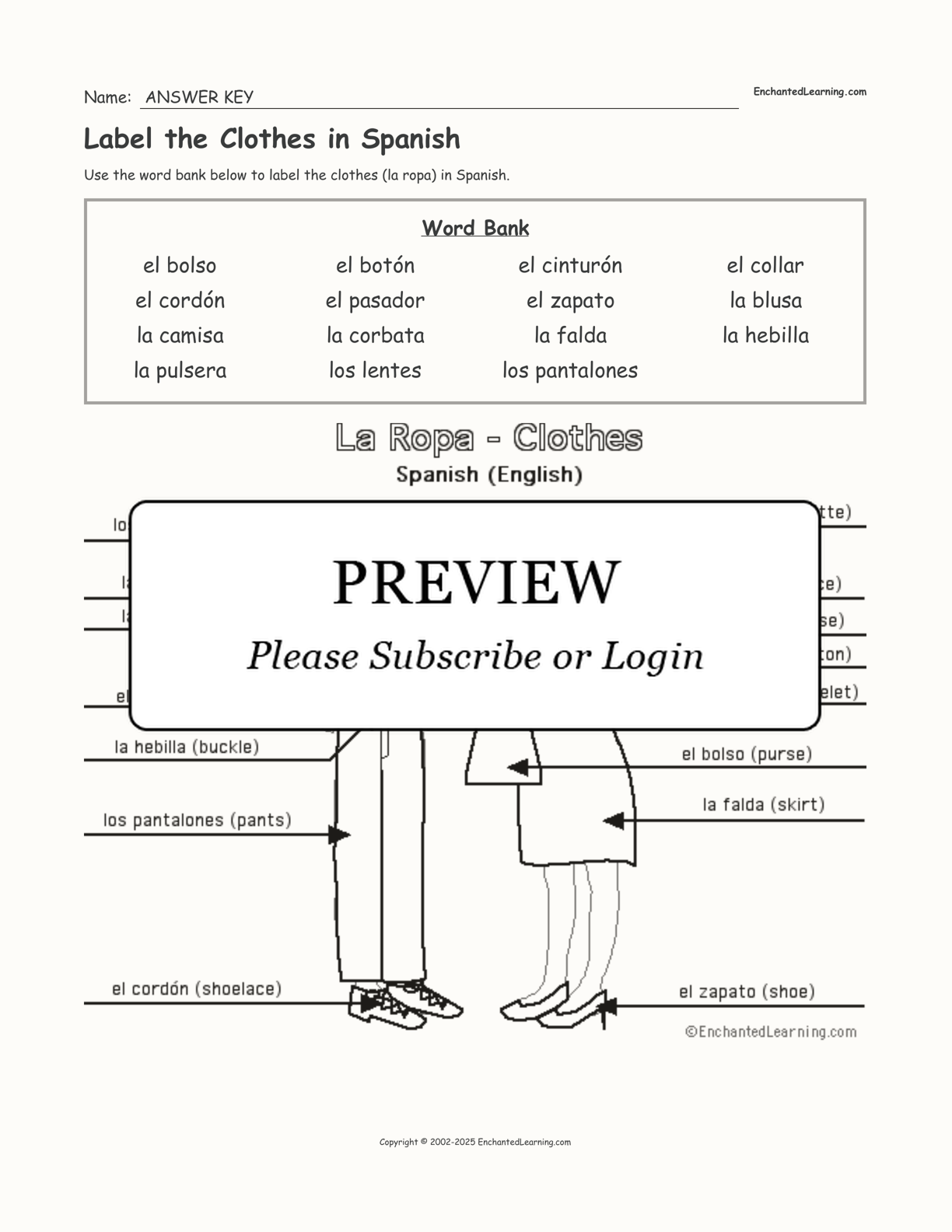 Label the Clothes in Spanish interactive worksheet page 2