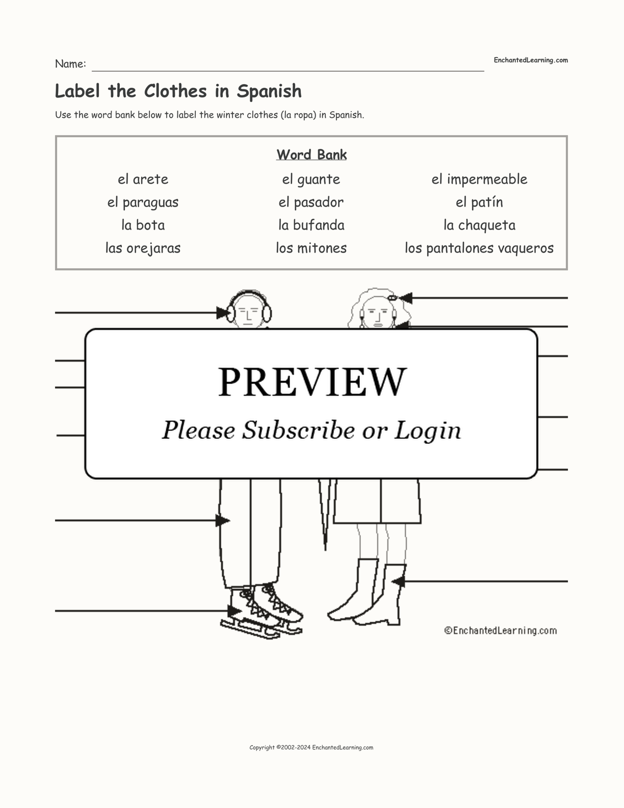 Label the Clothes in Spanish interactive worksheet page 1