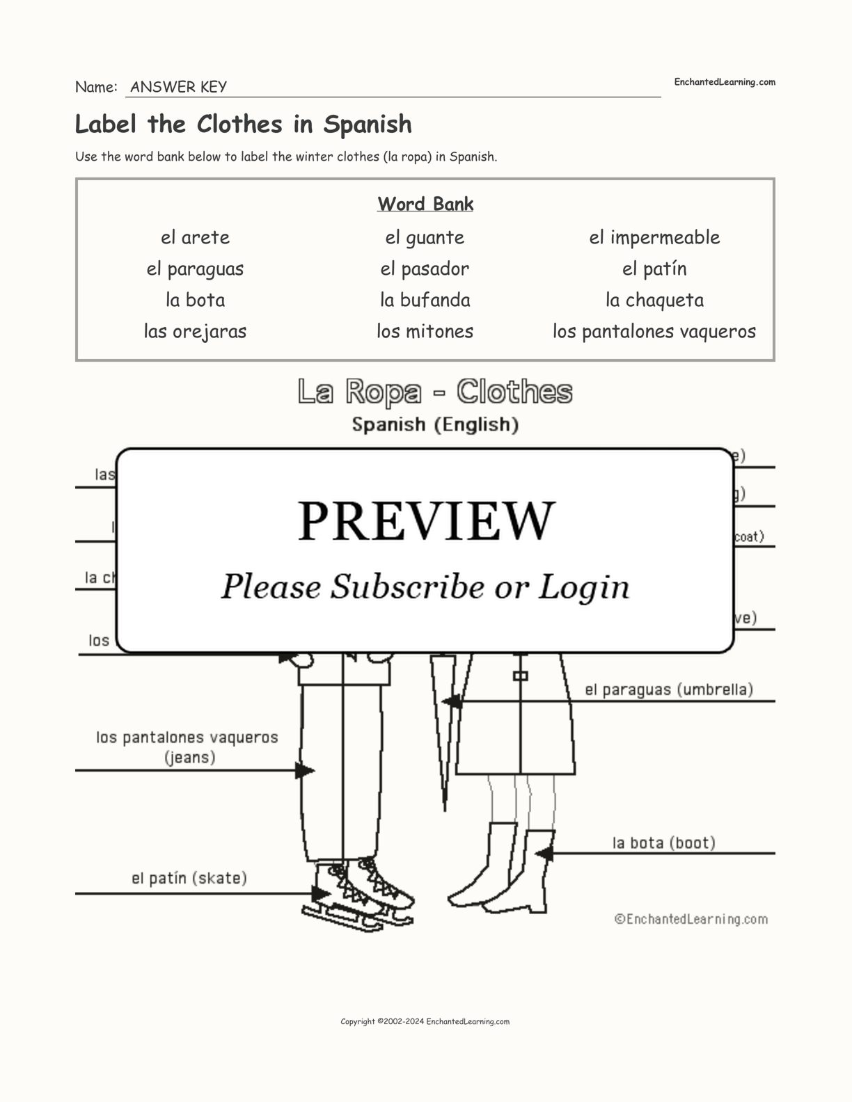 Label the Clothes in Spanish interactive worksheet page 2