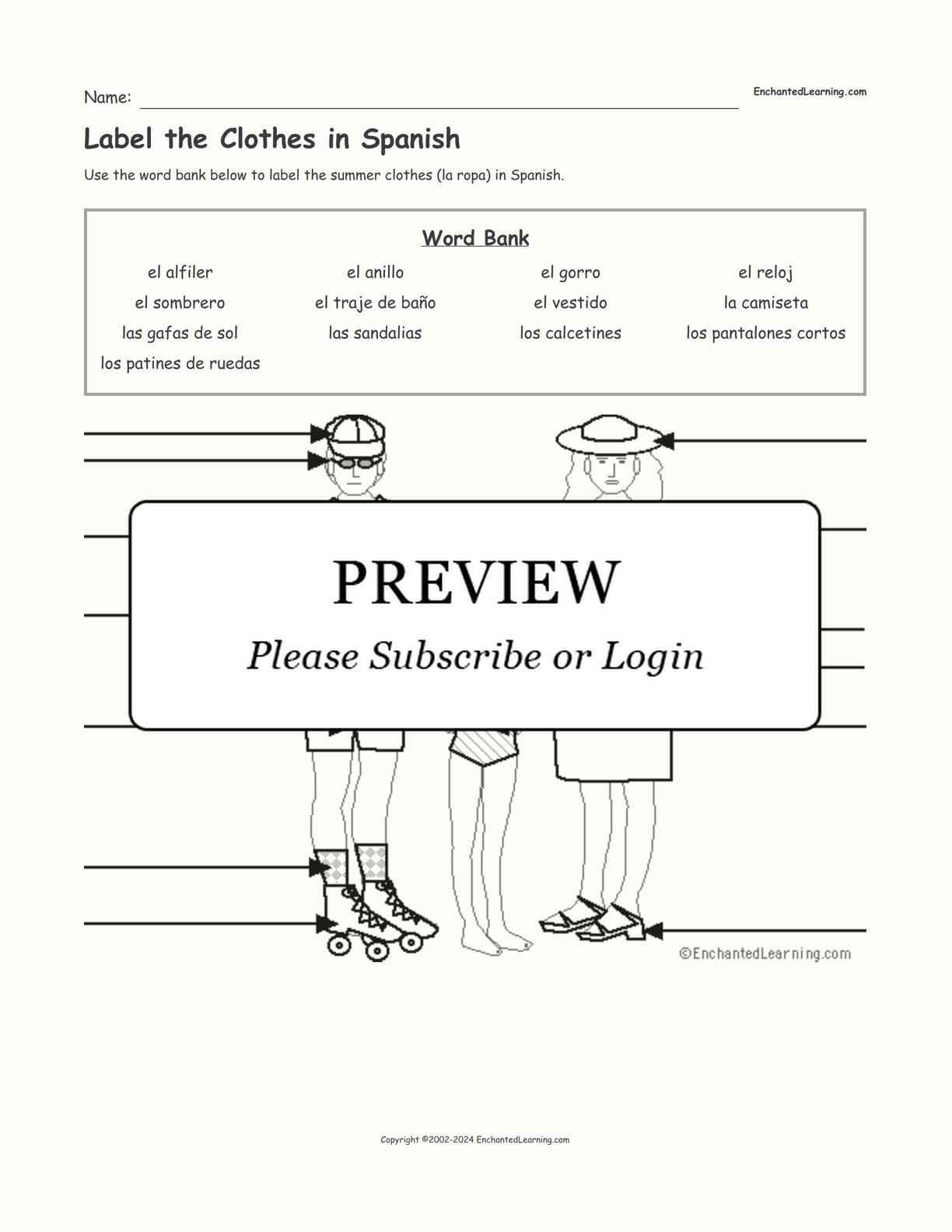 Label the Clothes in Spanish interactive worksheet page 1