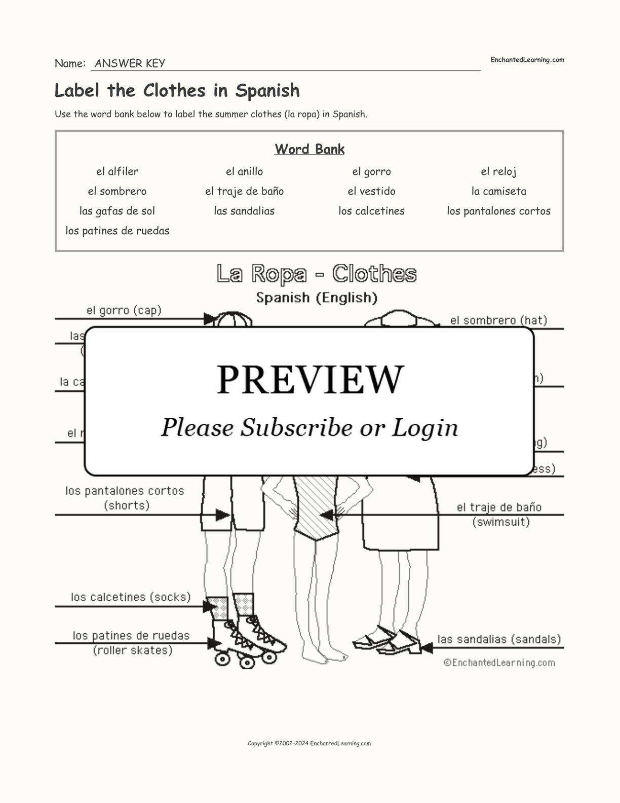 Label the Clothes in Spanish interactive worksheet page 2