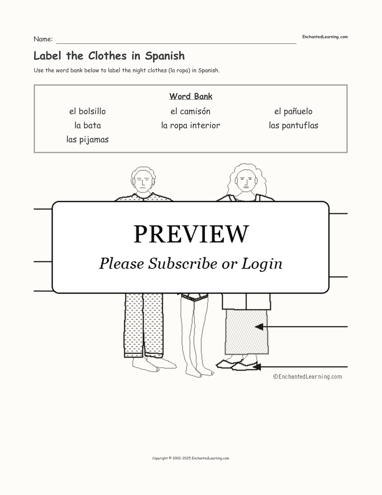 Label the Clothes in Spanish interactive worksheet page 1